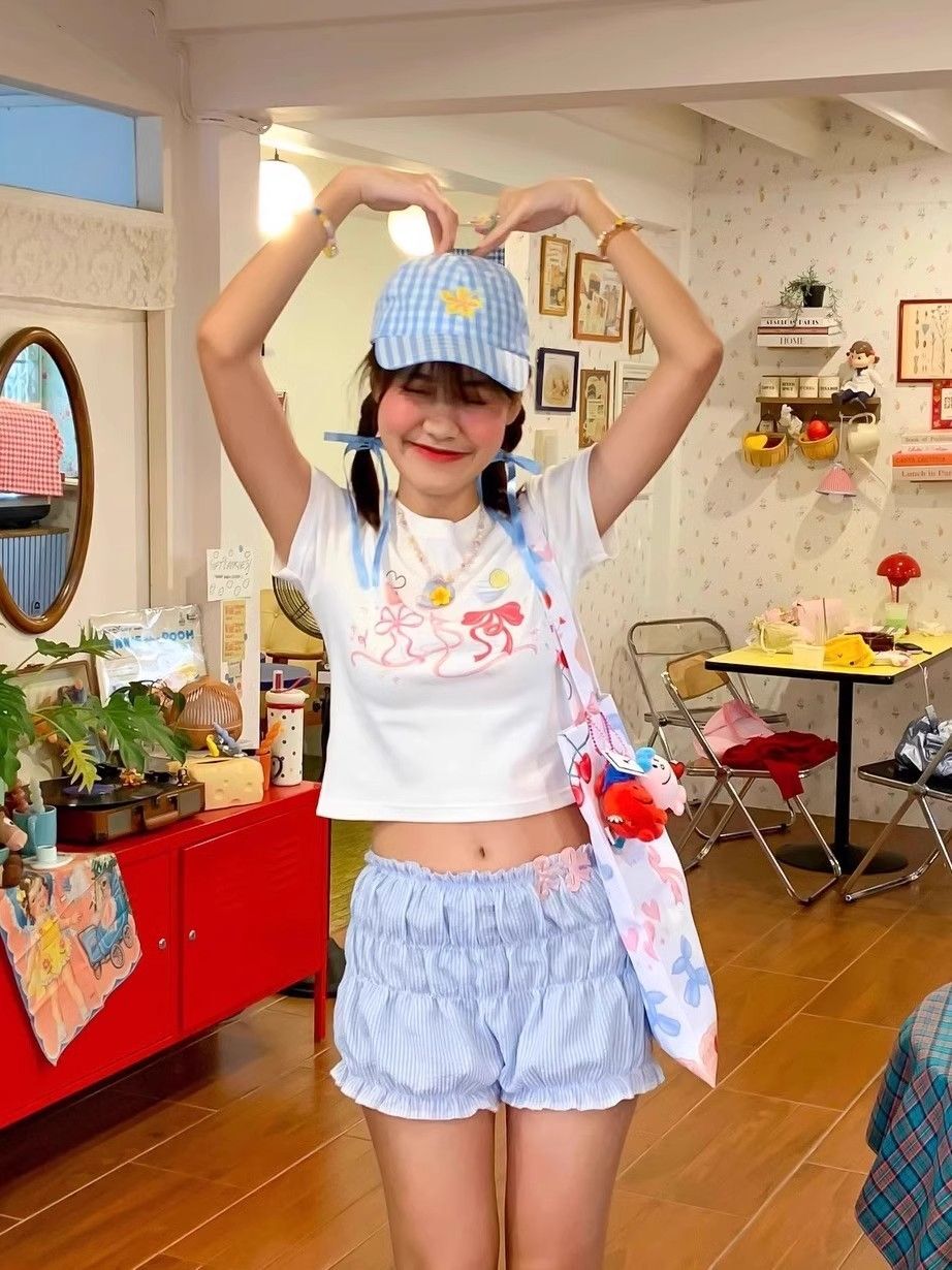 【1*1纯棉 常规款】印花正肩常规短袖 高弹力新款夏季修身显