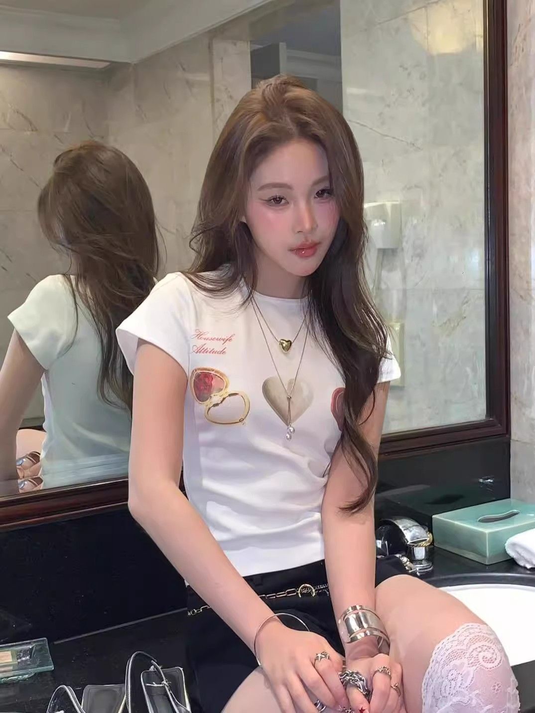 【1*1纯棉 常规款】印花正肩常规短袖 高弹力新款夏季修身显