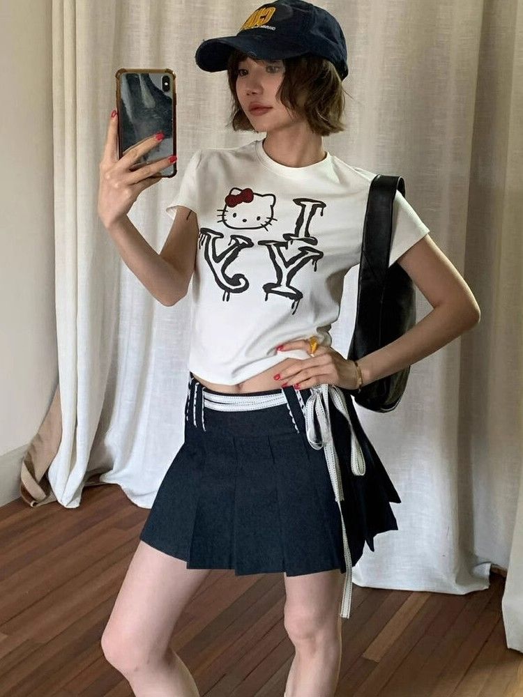 【1*1纯棉 常规款】印花正肩常规短袖 高弹力新款夏季修身显