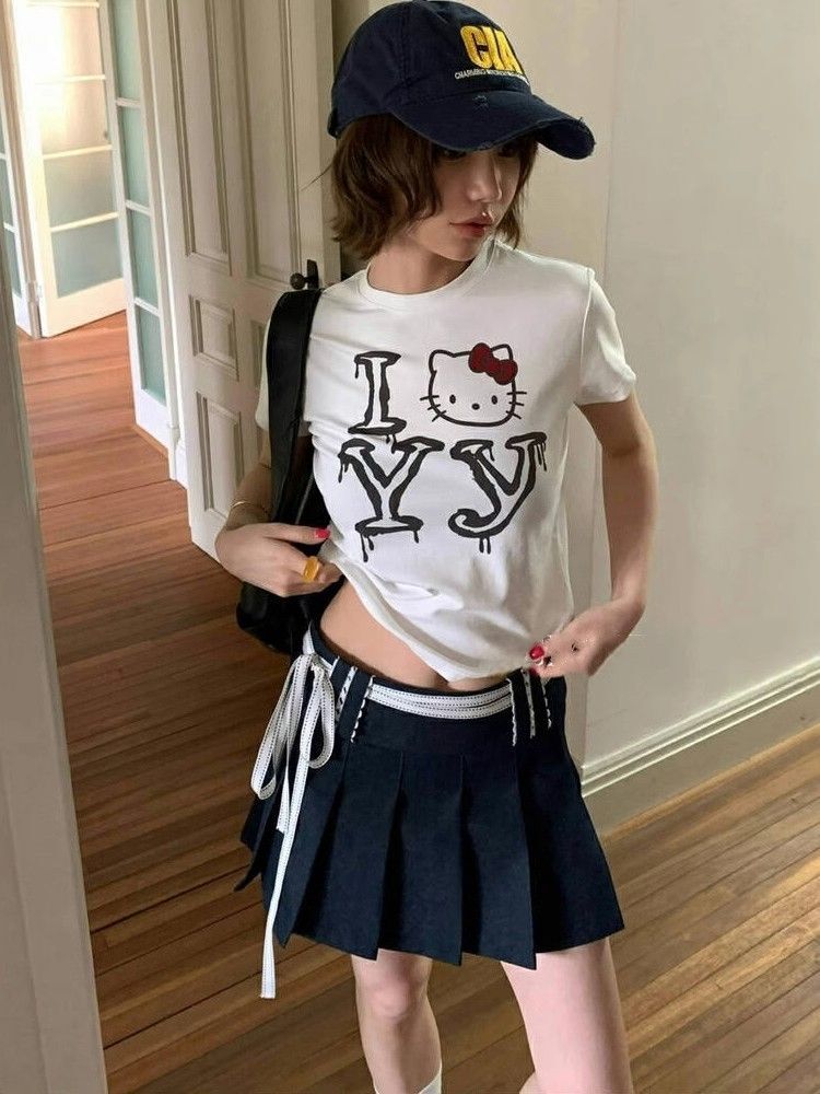 【1*1纯棉 常规款】印花正肩常规短袖 高弹力新款夏季修身显