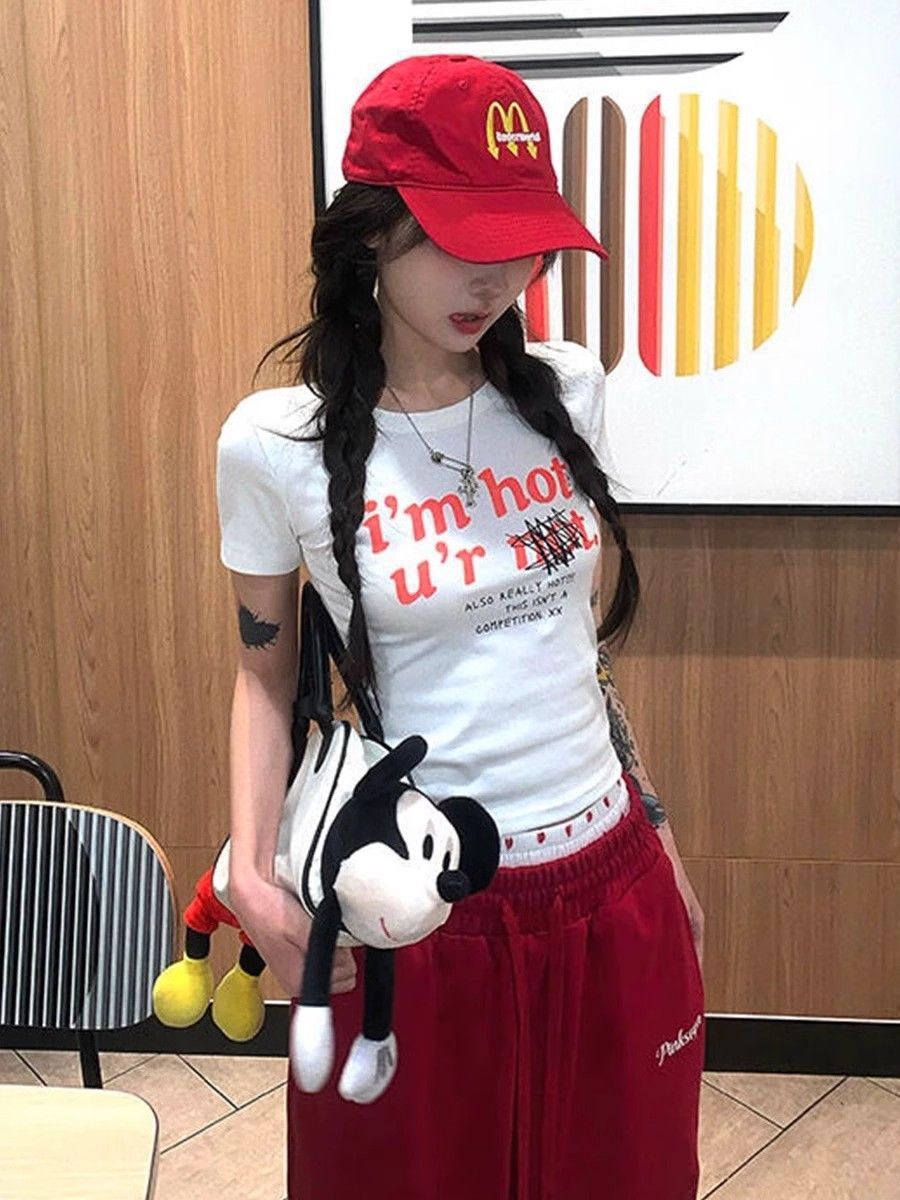 【1*1纯棉 常规款】印花正肩常规短袖 高弹力新款夏季修身显