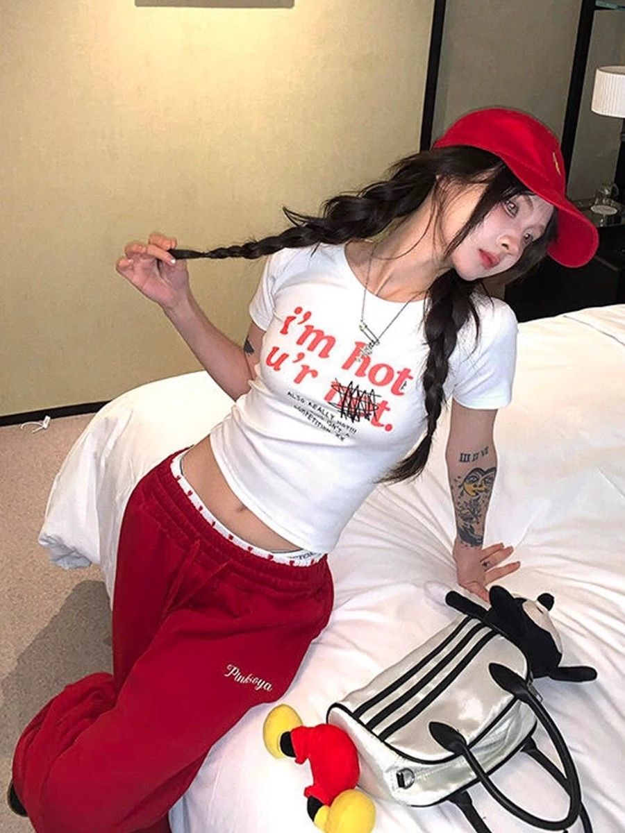 【1*1纯棉 常规款】印花正肩常规短袖 高弹力新款夏季修身显