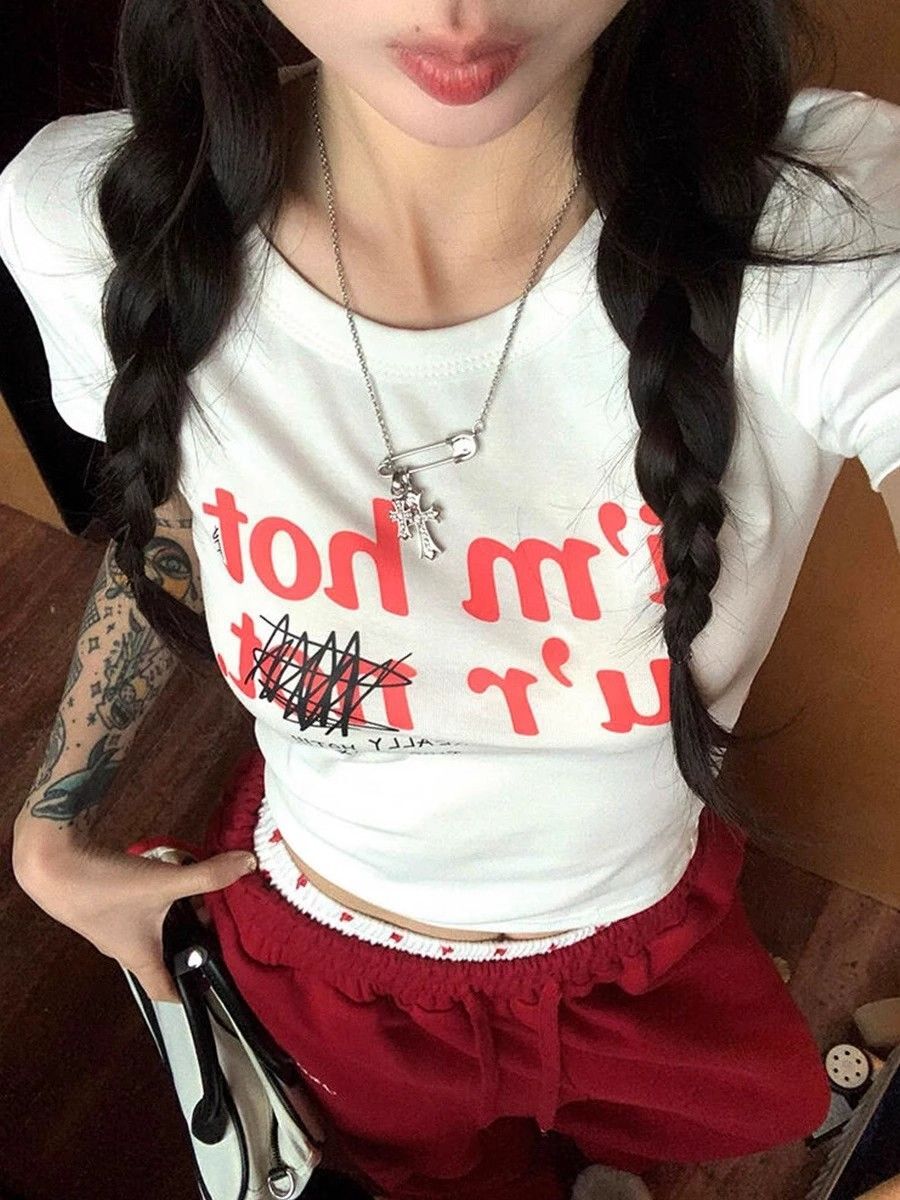 【1*1纯棉 常规款】印花正肩常规短袖 高弹力新款夏季修身显