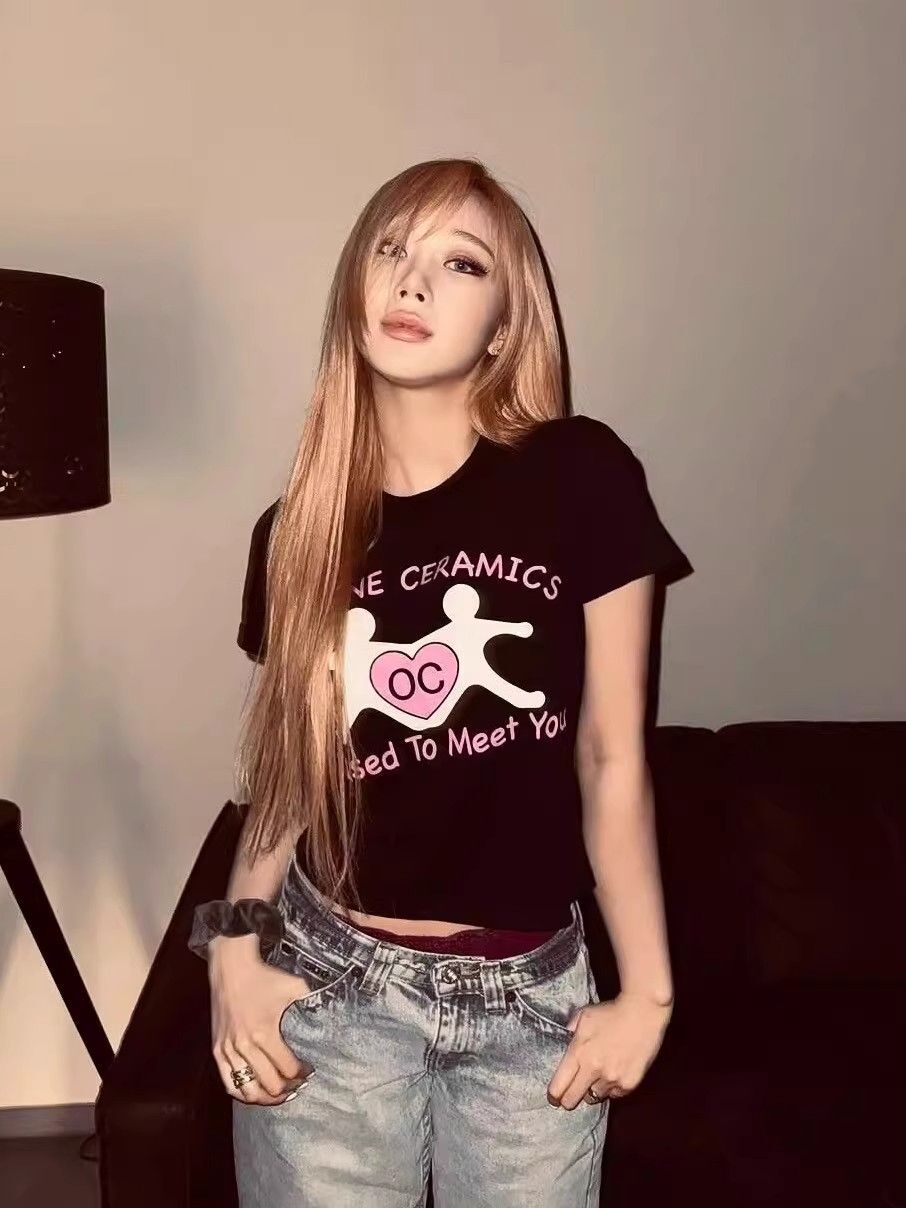 【1*1纯棉 常规款】印花正肩常规短袖 高弹力新款夏季修身显