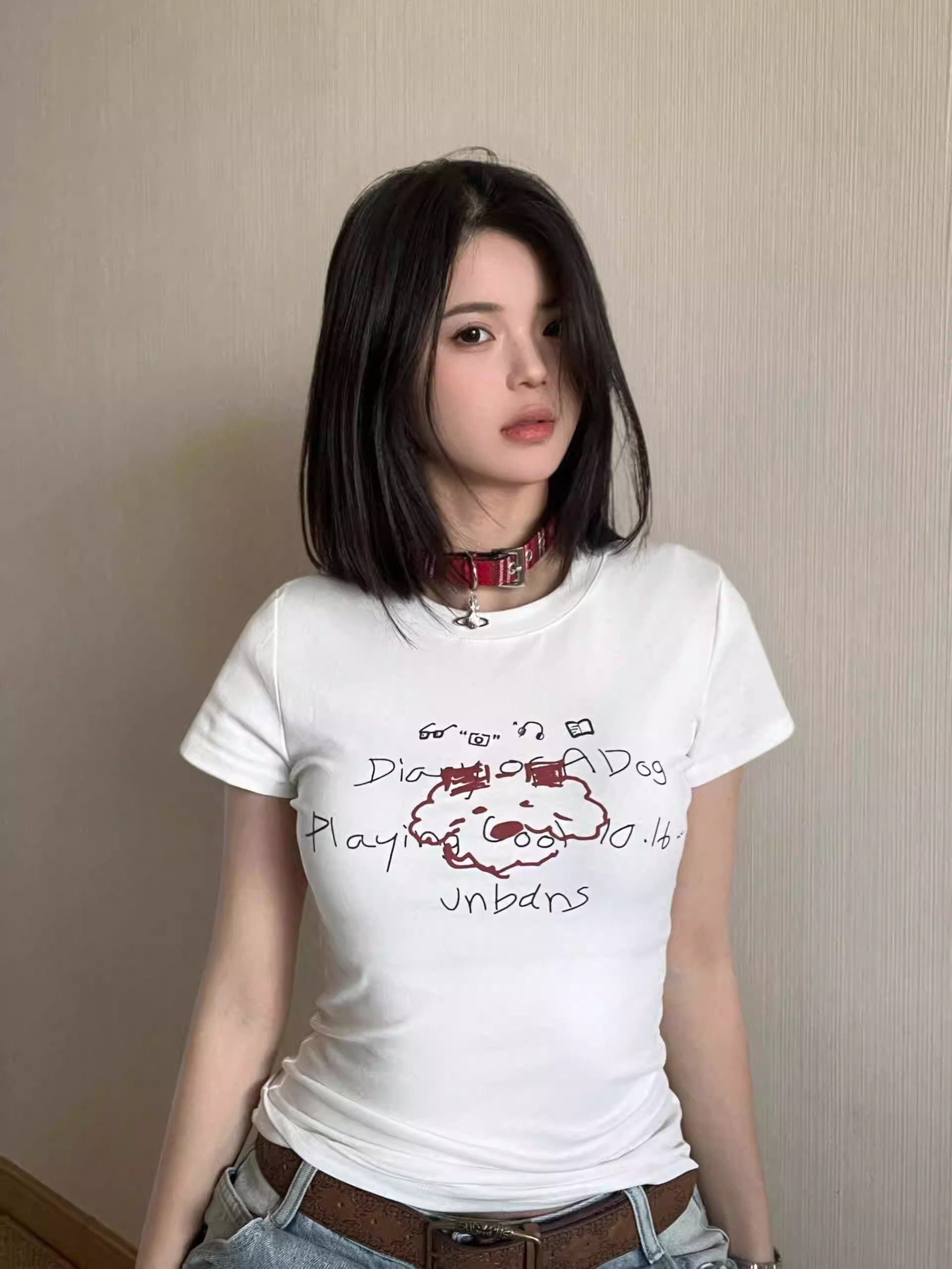 【1*1纯棉 常规款】印花正肩常规短袖 高弹力新款夏季修身显