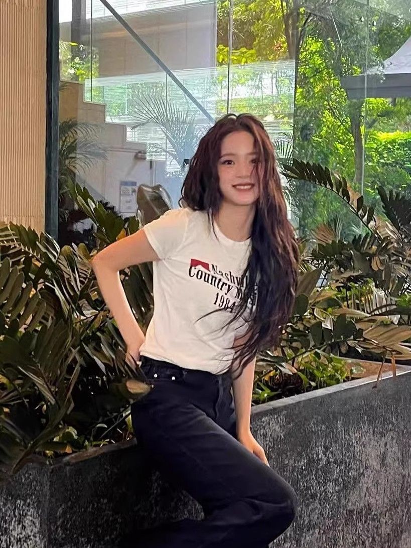 【1*1纯棉 常规款】印花正肩常规短袖 高弹力新款夏季修身显