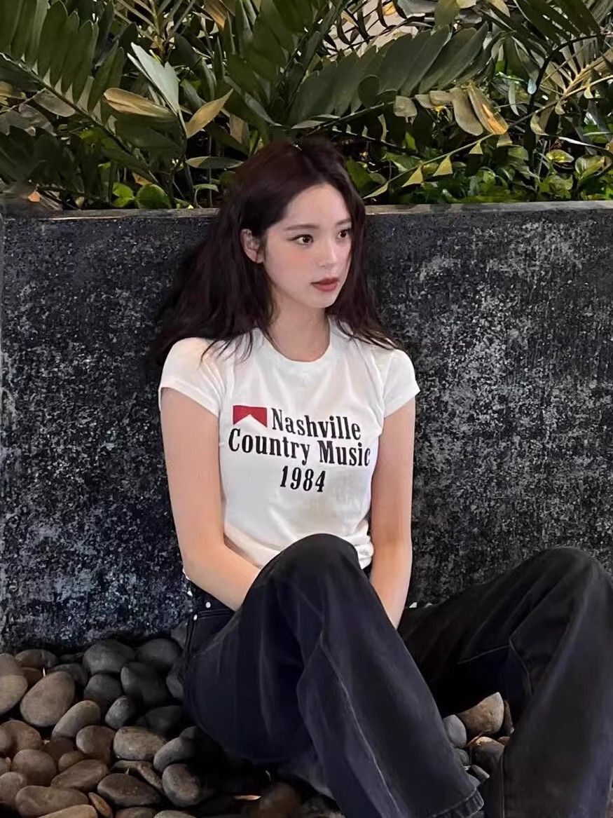 【1*1纯棉 常规款】印花正肩常规短袖 高弹力新款夏季修身显