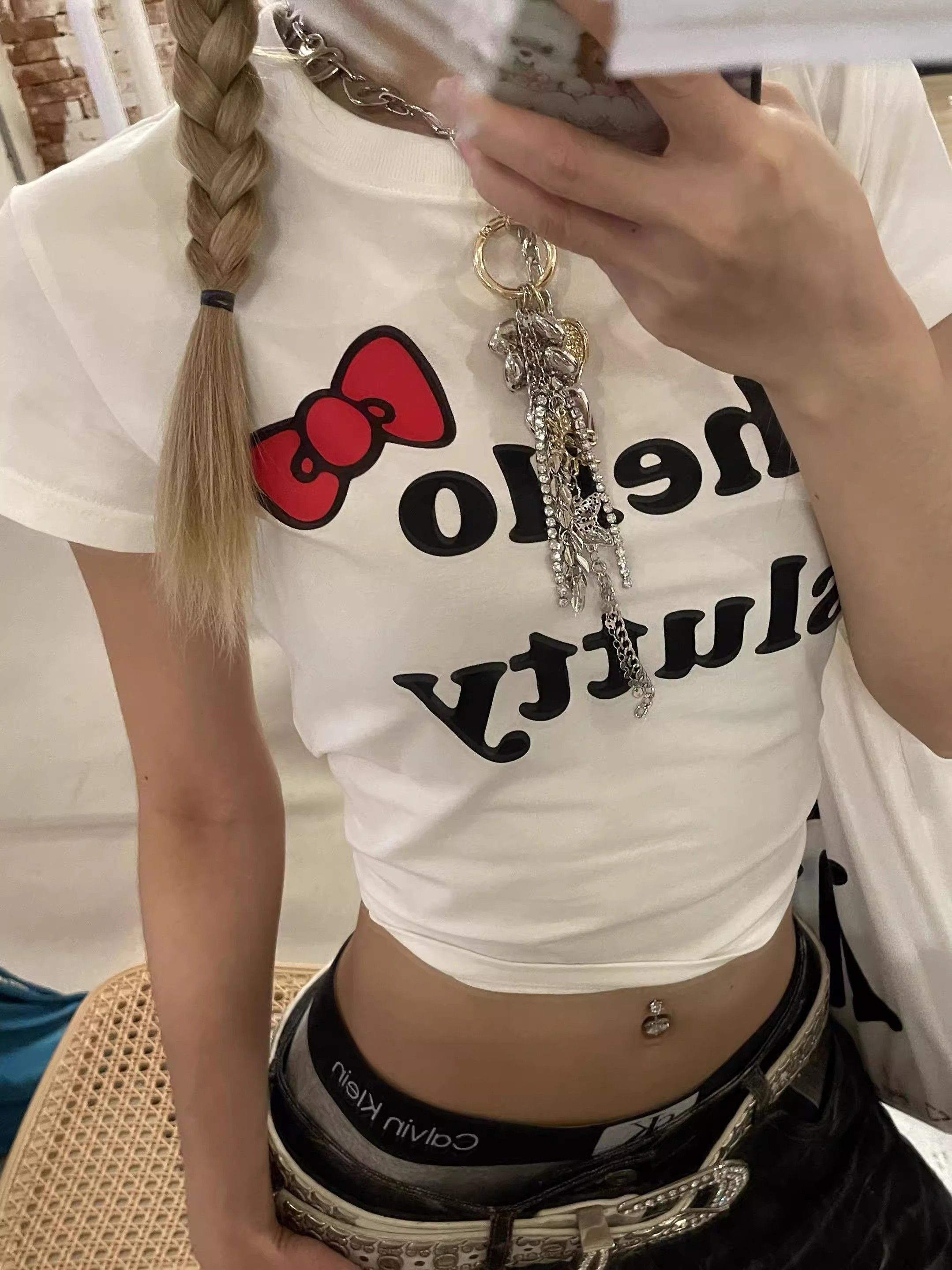 1*1纯棉 高弹力新款夏季短袖短款搭配高腰裤修身显瘦洋气上衣