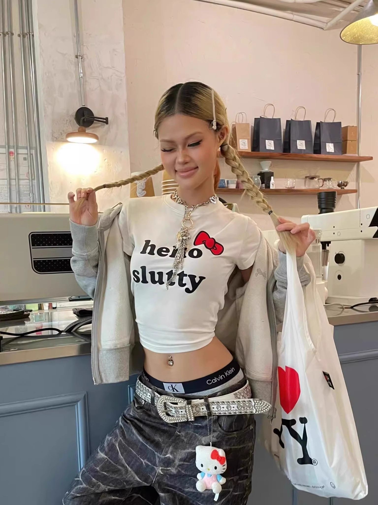 1*1纯棉 高弹力新款夏季短袖短款搭配高腰裤修身显瘦洋气上衣