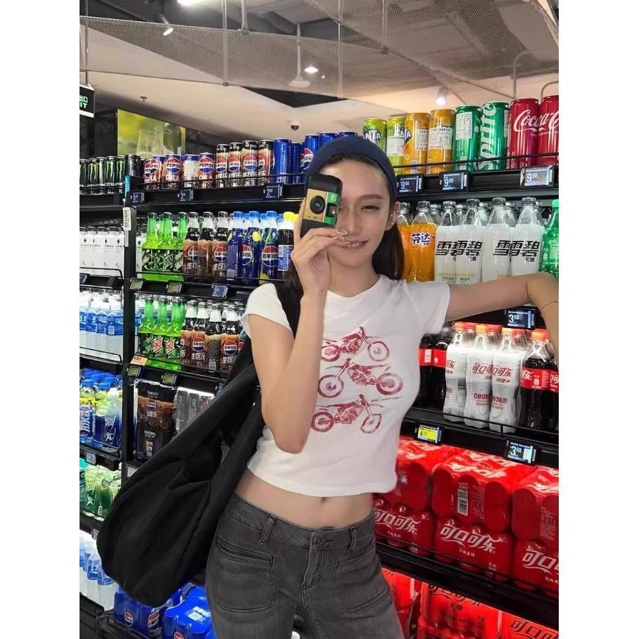 1*1纯棉 高弹力新款夏季短袖短款搭配高腰裤修身显瘦洋气上衣