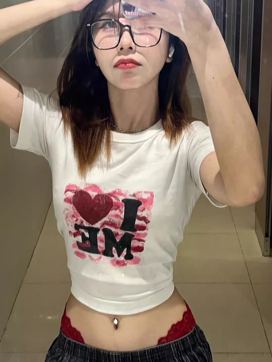 1*1纯棉 高弹力新款夏季短袖短款搭配高腰裤修身显瘦洋气上衣