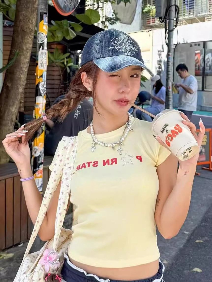 1*1纯棉 高弹力新款夏季短袖短款搭配高腰裤修身显瘦洋气上衣