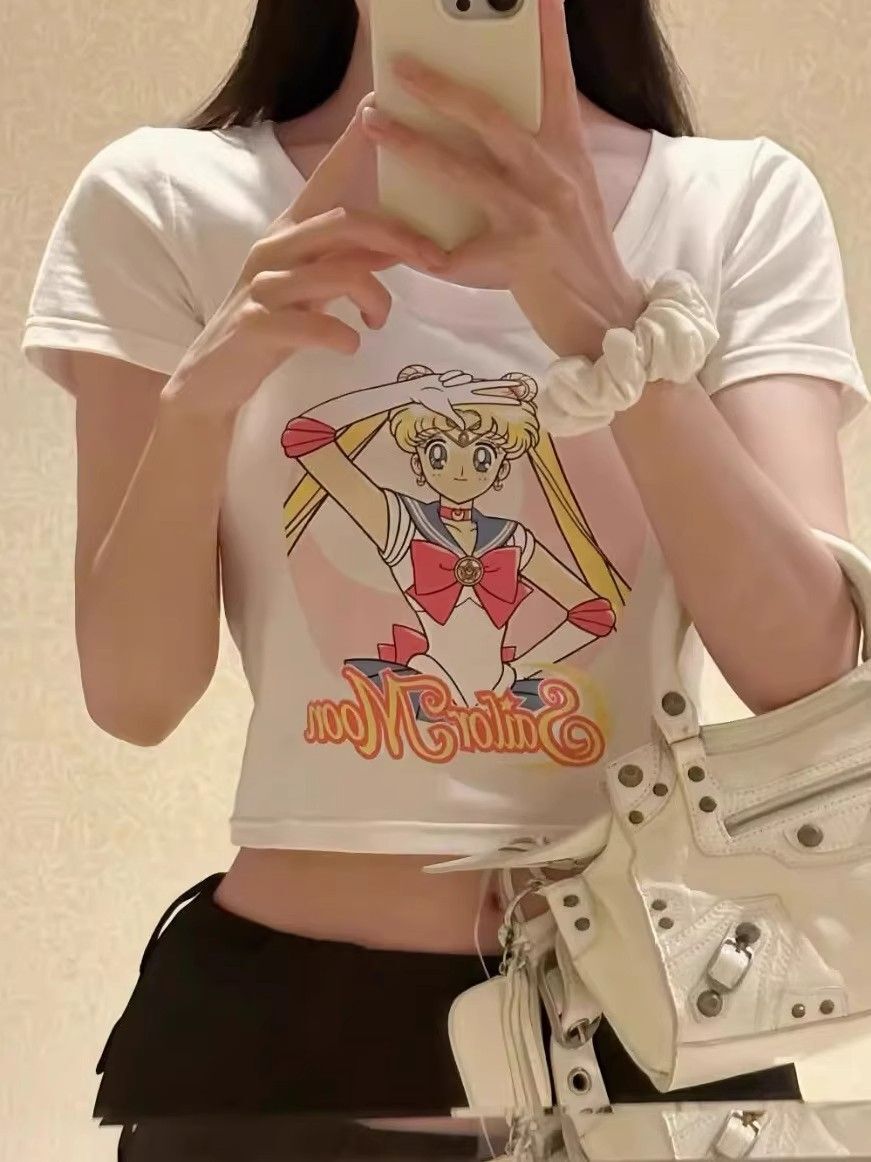 1*1纯棉 高弹力新款夏季短袖短款搭配高腰裤修身显瘦洋气上衣