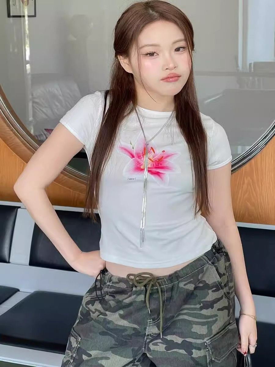 【1*1纯棉 常规款】印花正肩常规短袖 高弹力新款夏季修身显