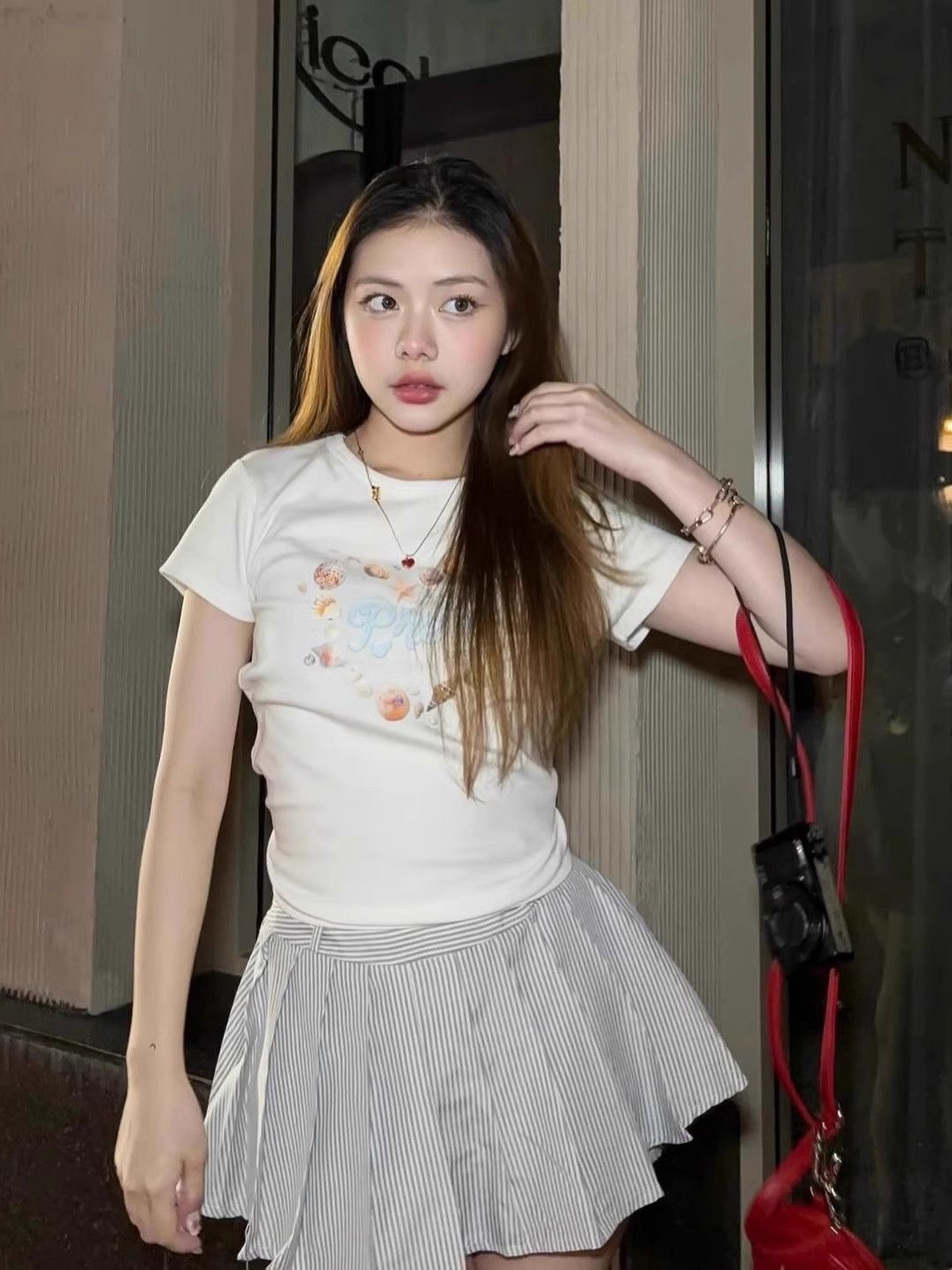 【1*1纯棉 常规款】印花正肩常规短袖 高弹力新款夏季修身显