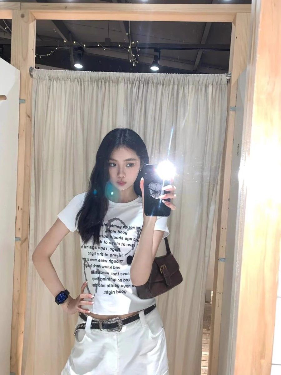 【1*1纯棉 常规款】印花正肩常规短袖 高弹力新款夏季修身显