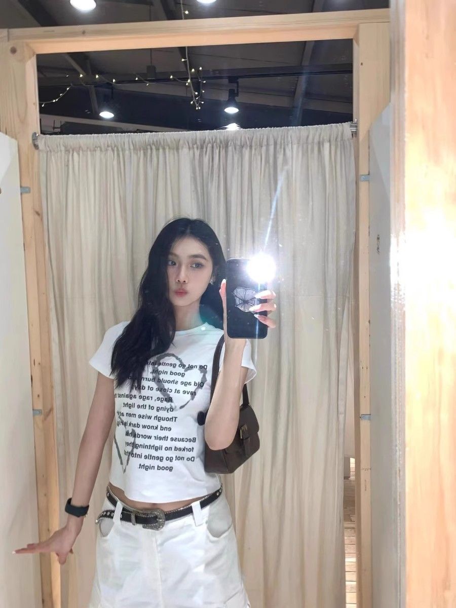 【1*1纯棉 常规款】印花正肩常规短袖 高弹力新款夏季修身显