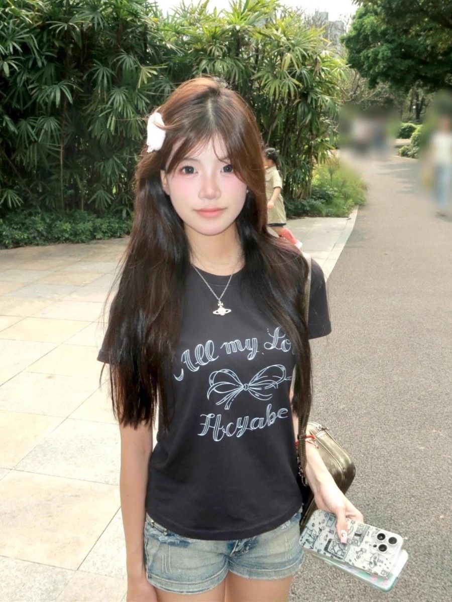 【1*1纯棉 常规款】印花正肩常规短袖 高弹力新款夏季修身显