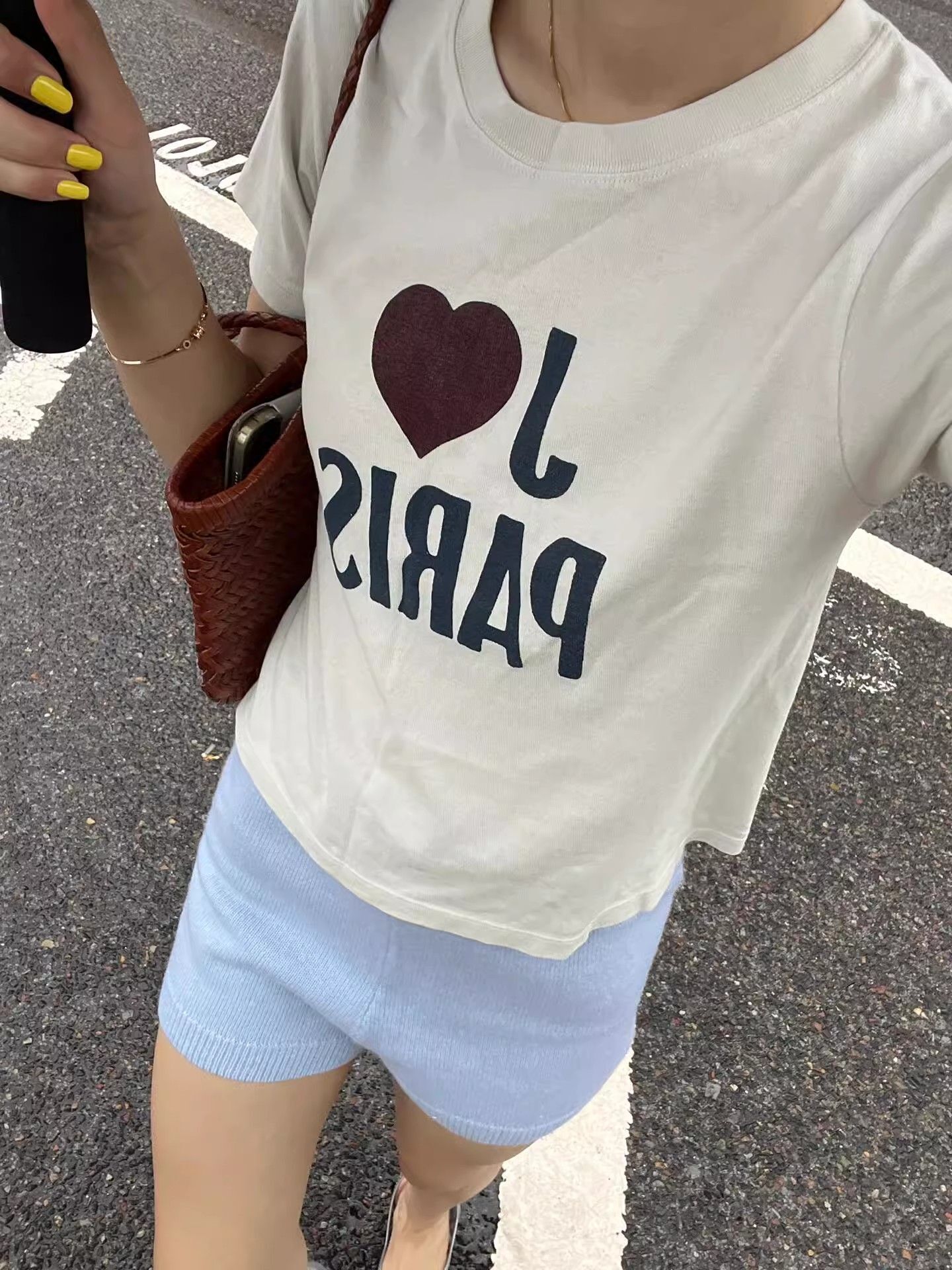 【1*1纯棉 常规款】印花正肩常规短袖 高弹力新款夏季修身显