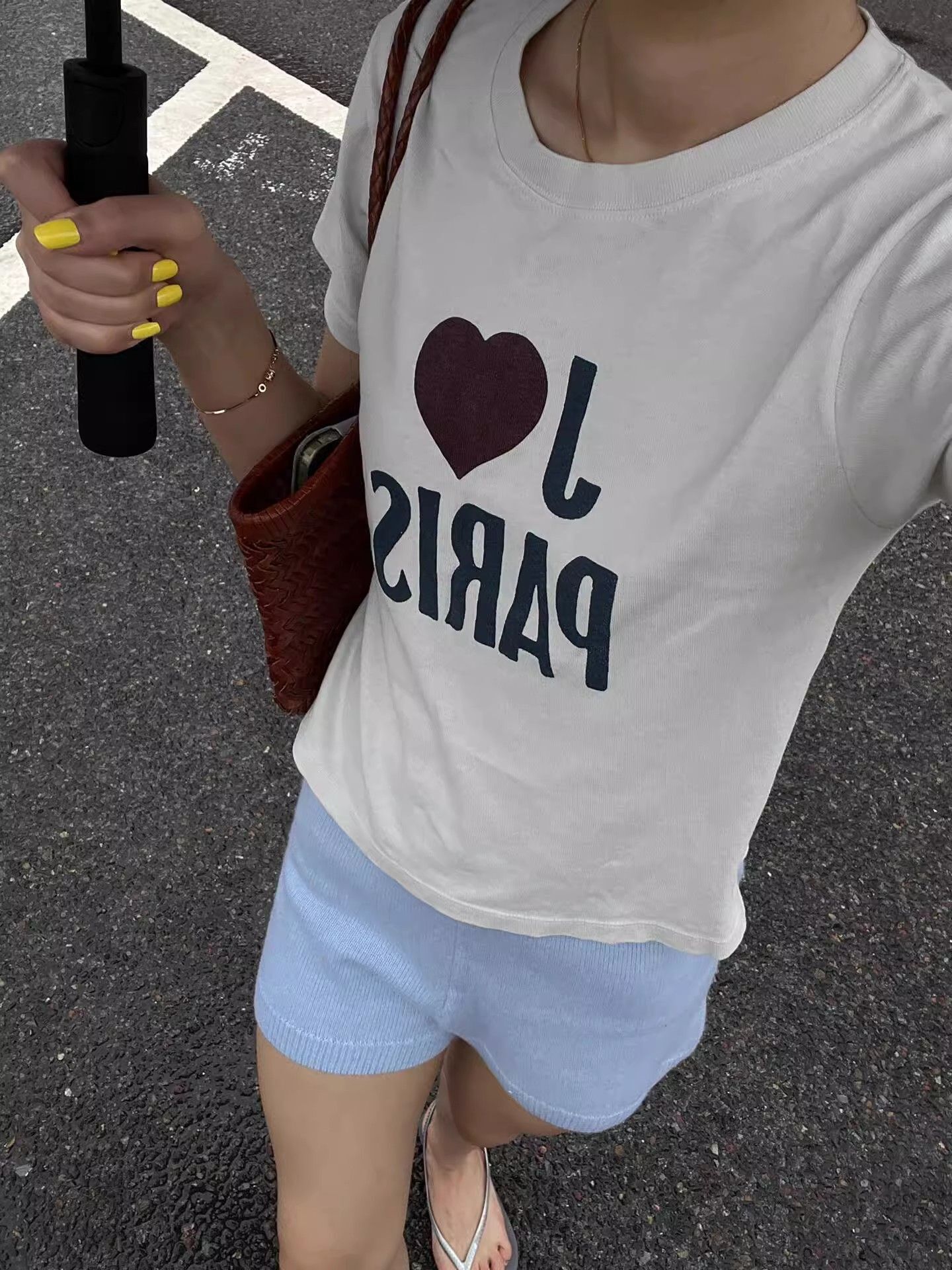 【1*1纯棉 常规款】印花正肩常规短袖 高弹力新款夏季修身显