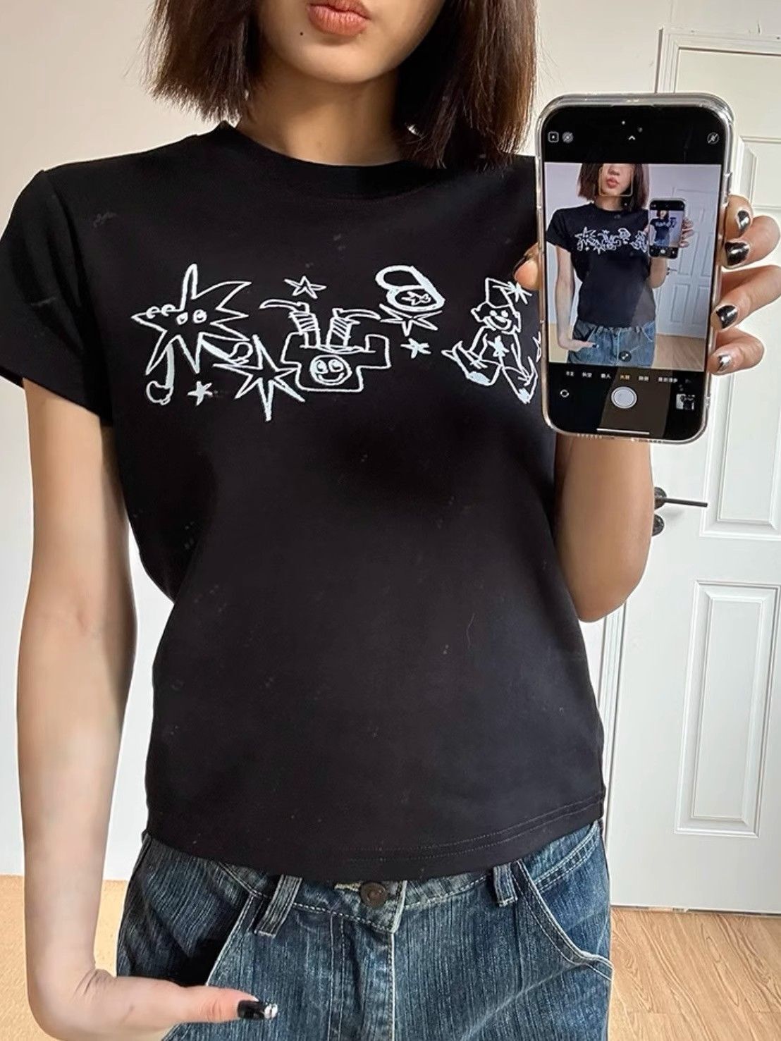 【1*1纯棉 常规款】印花正肩常规短袖 高弹力新款夏季修身显