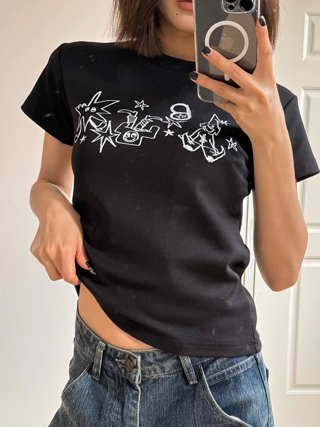 【1*1纯棉 常规款】印花正肩常规短袖 高弹力新款夏季修身显