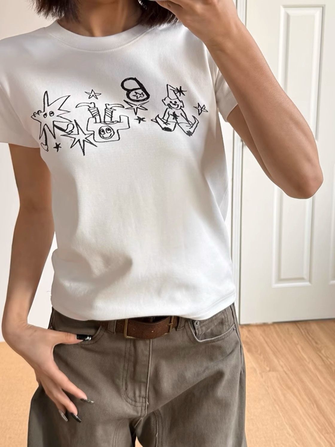 【1*1纯棉 常规款】印花正肩常规短袖 高弹力新款夏季修身显