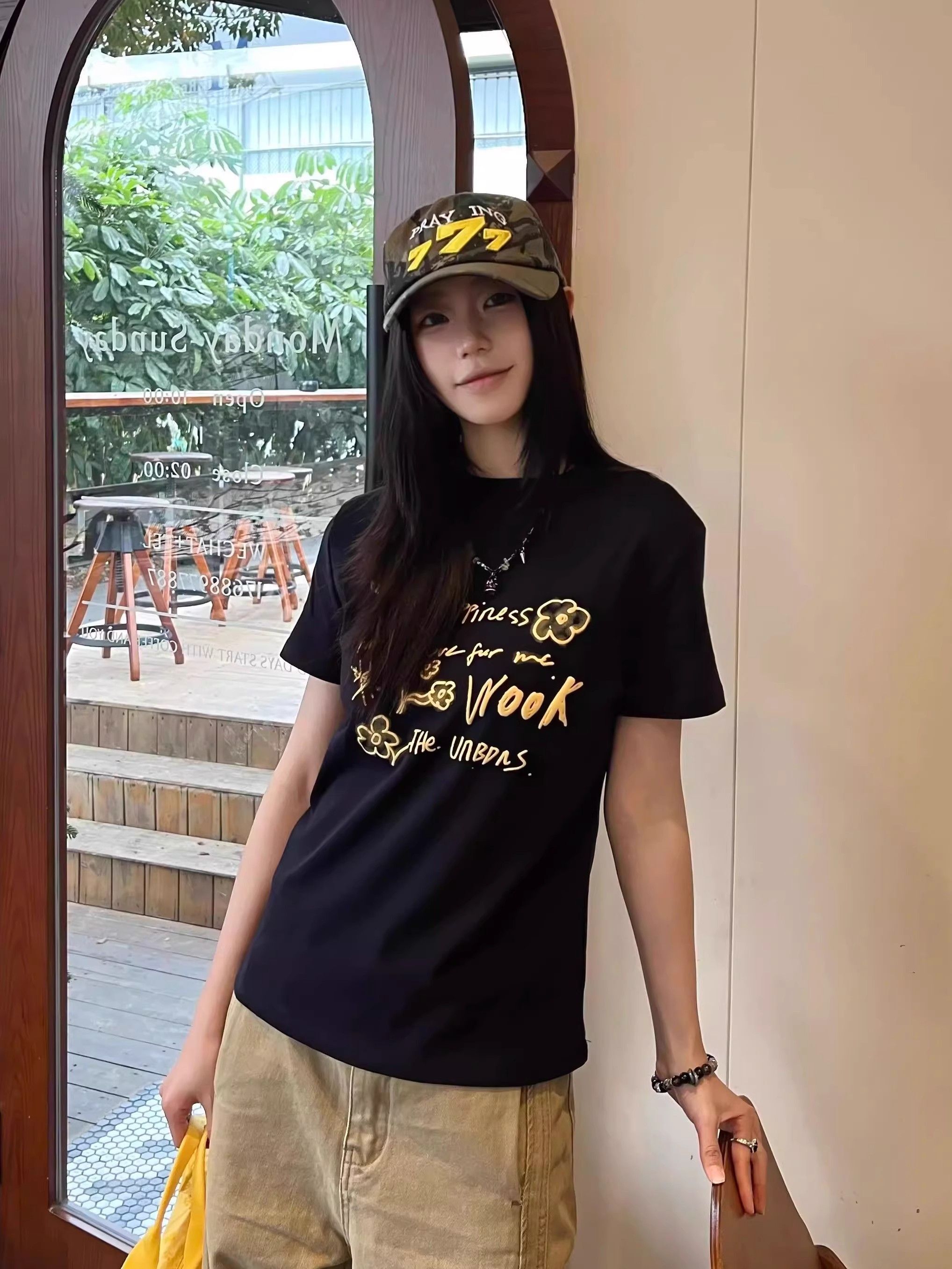 【1*1纯棉 常规款】印花正肩常规短袖 高弹力新款夏季修身显