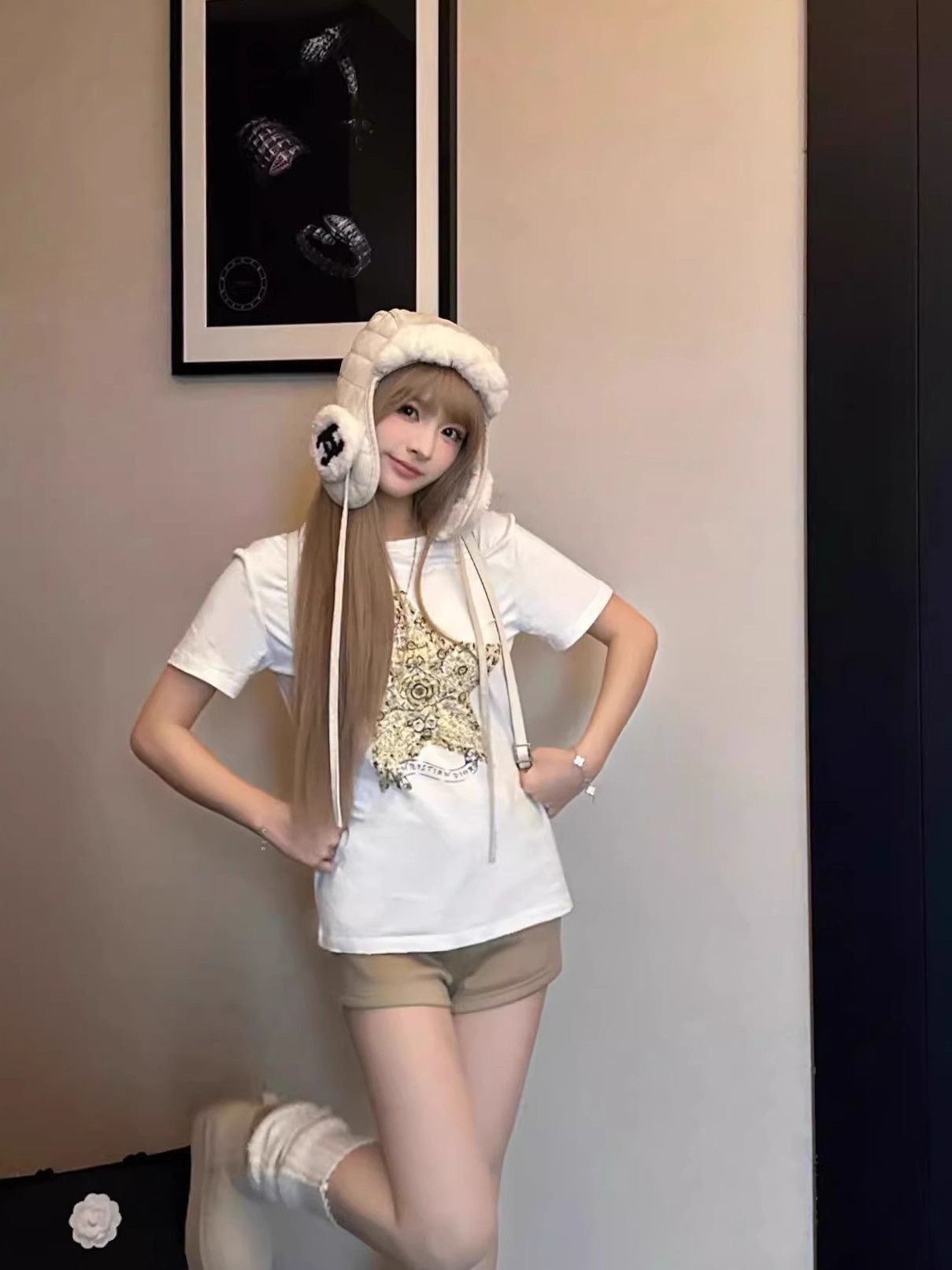 【1*1纯棉 常规款】印花正肩常规短袖 高弹力新款夏季修身显