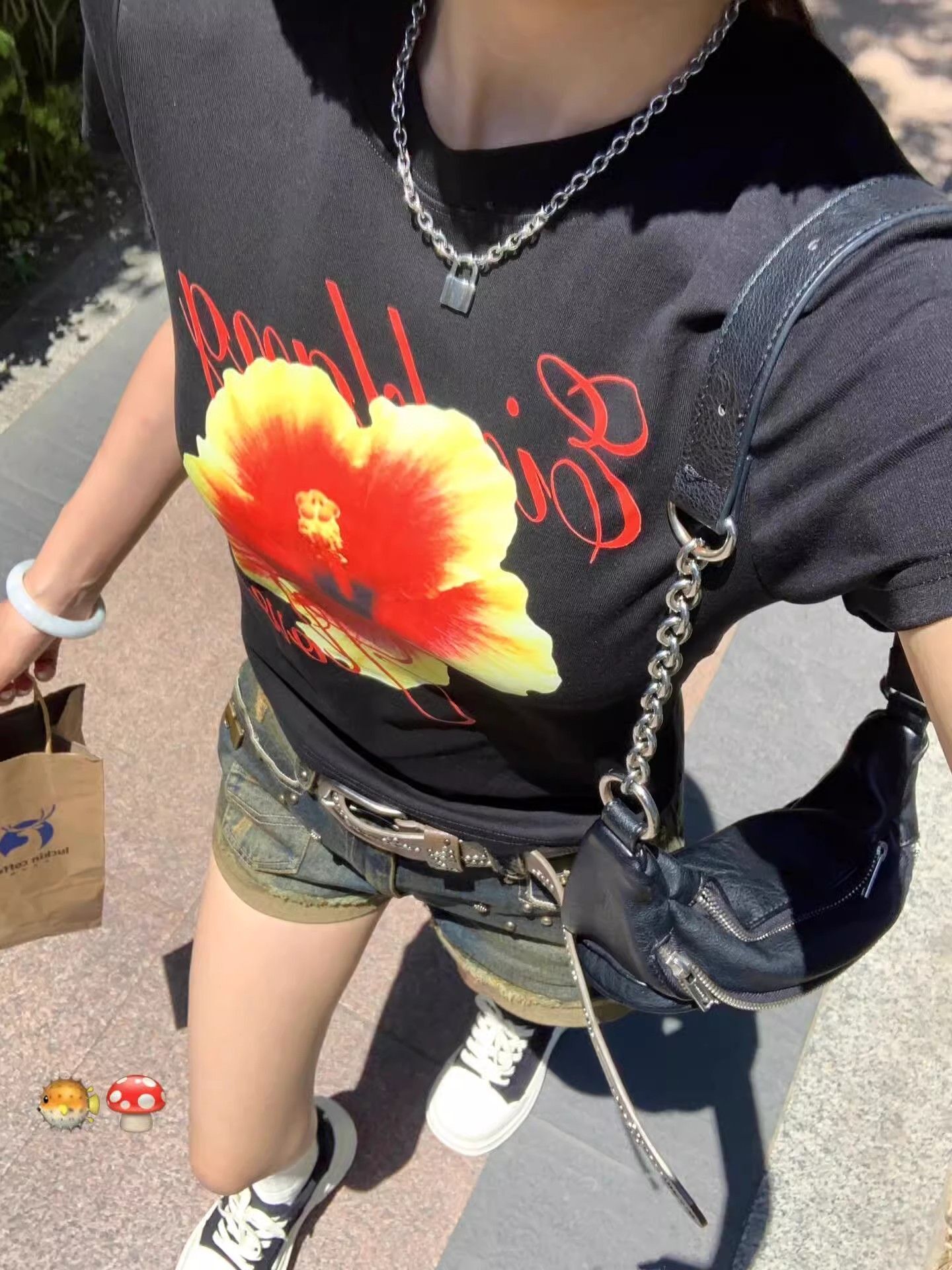 【1*1纯棉 常规款】印花正肩常规短袖 高弹力新款夏季修身显