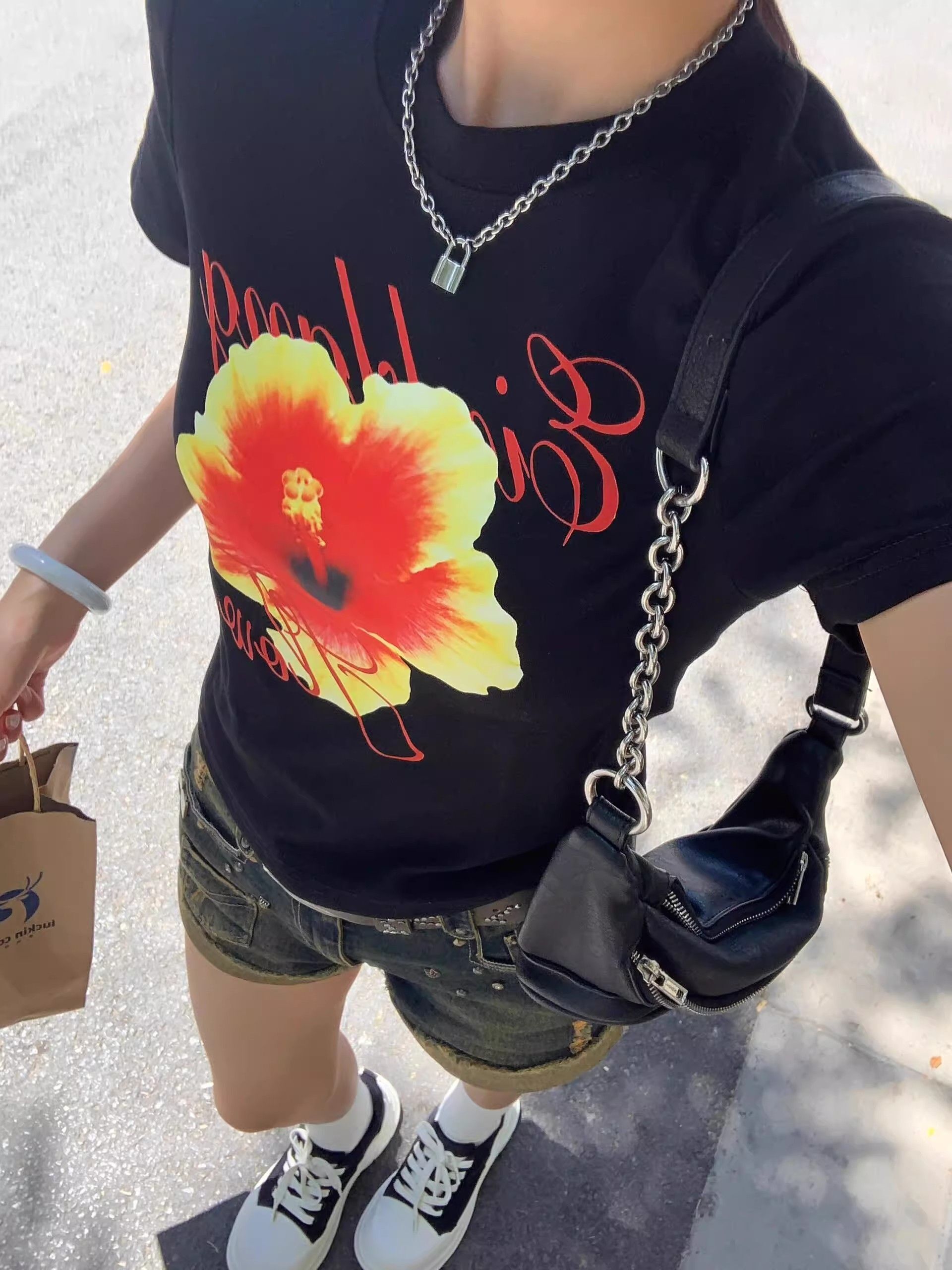 【1*1纯棉 常规款】印花正肩常规短袖 高弹力新款夏季修身显