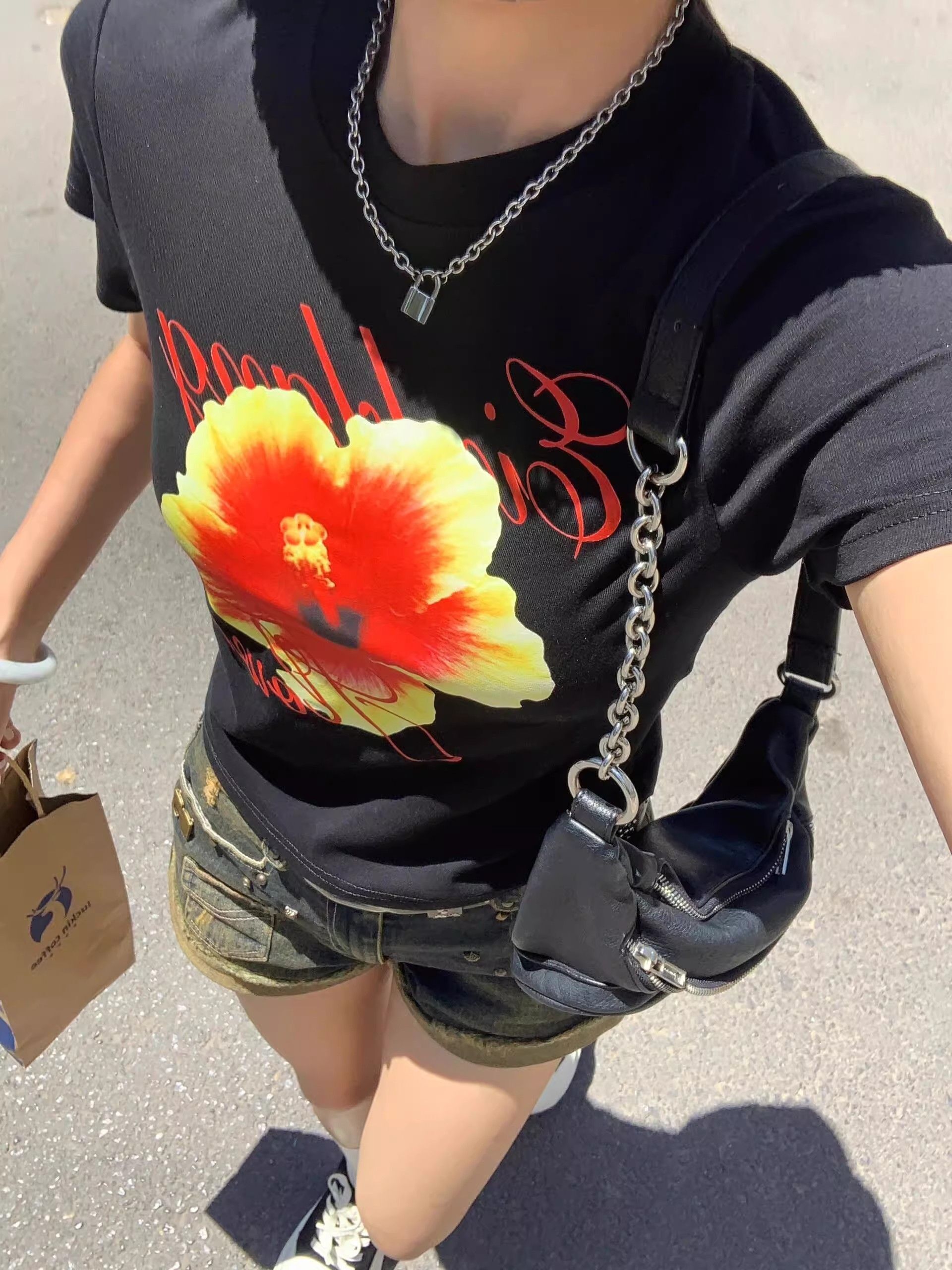 【1*1纯棉 常规款】印花正肩常规短袖 高弹力新款夏季修身显