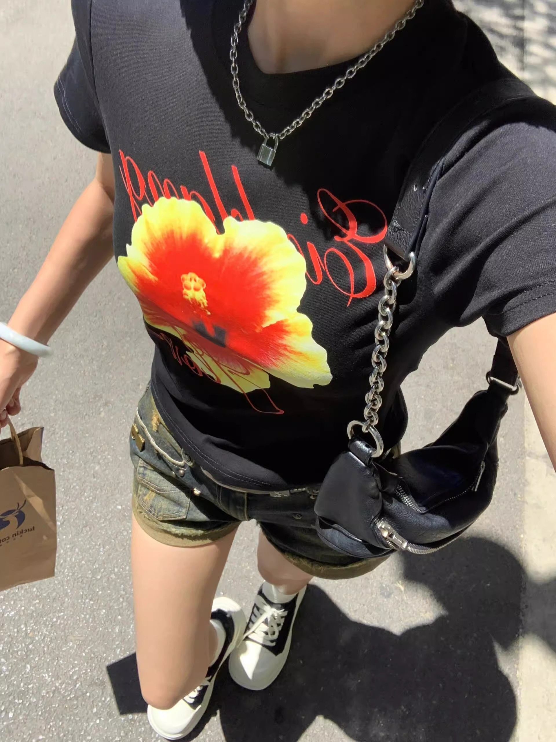 【1*1纯棉 常规款】印花正肩常规短袖 高弹力新款夏季修身显