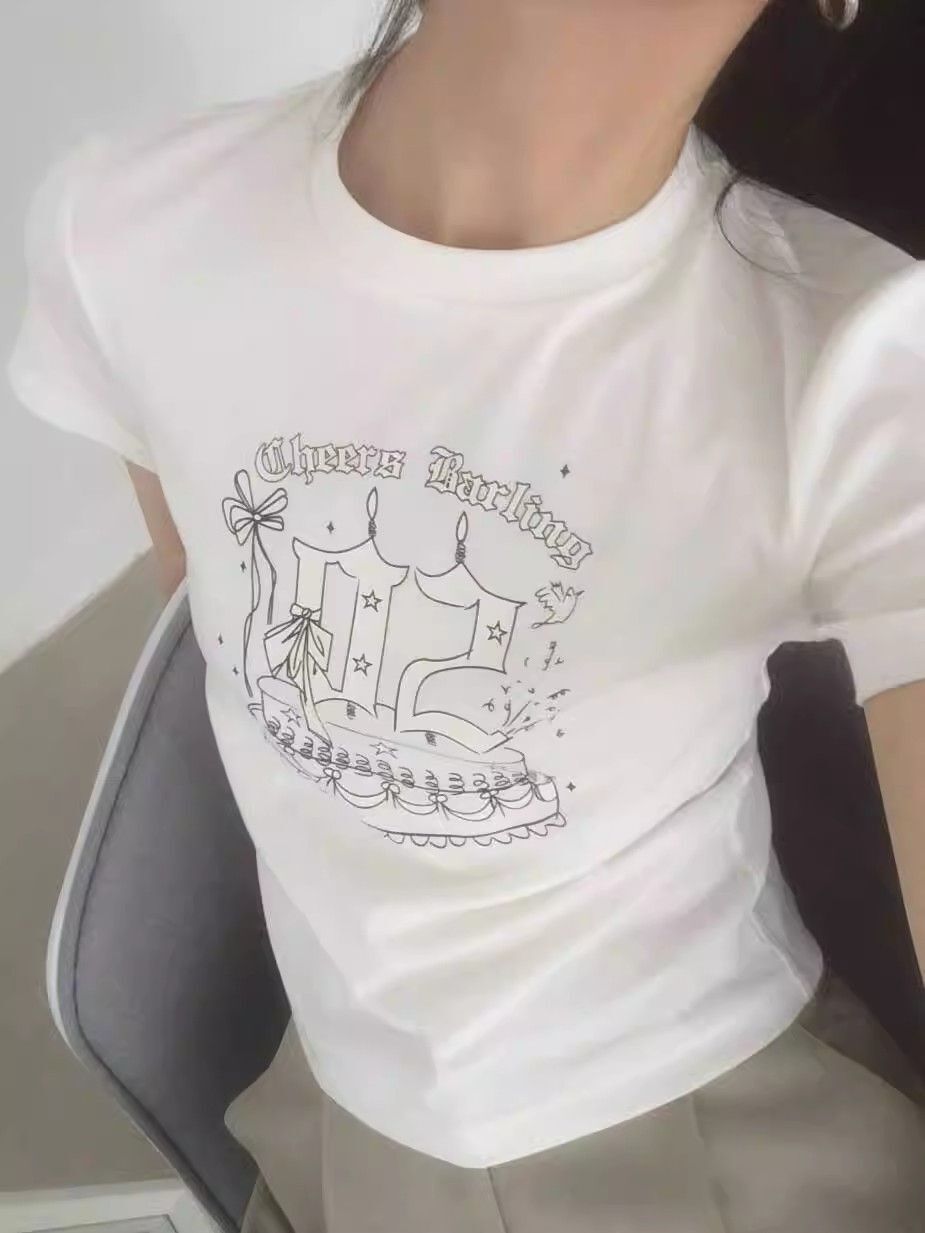 【1*1纯棉 常规款】印花正肩常规短袖 高弹力新款夏季修身显 【1*1纯棉 常规款】印花正肩常规短袖 高弹力新款夏季修身显