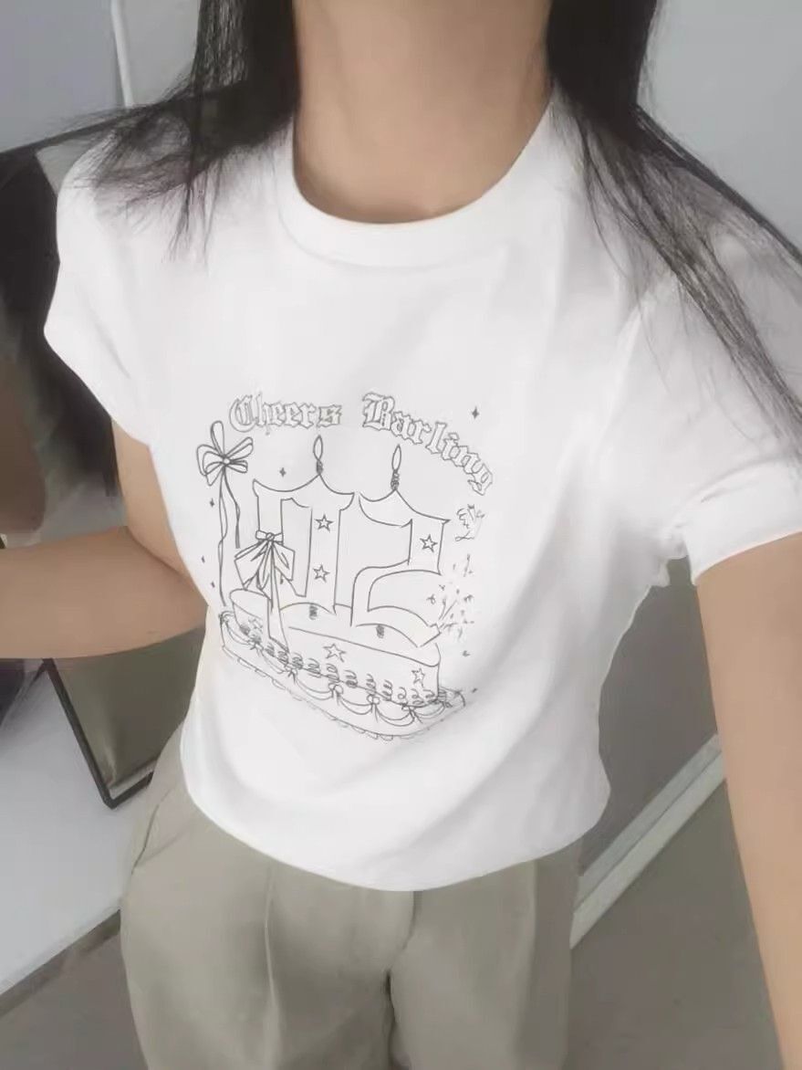 【1*1纯棉 常规款】印花正肩常规短袖 高弹力新款夏季修身显