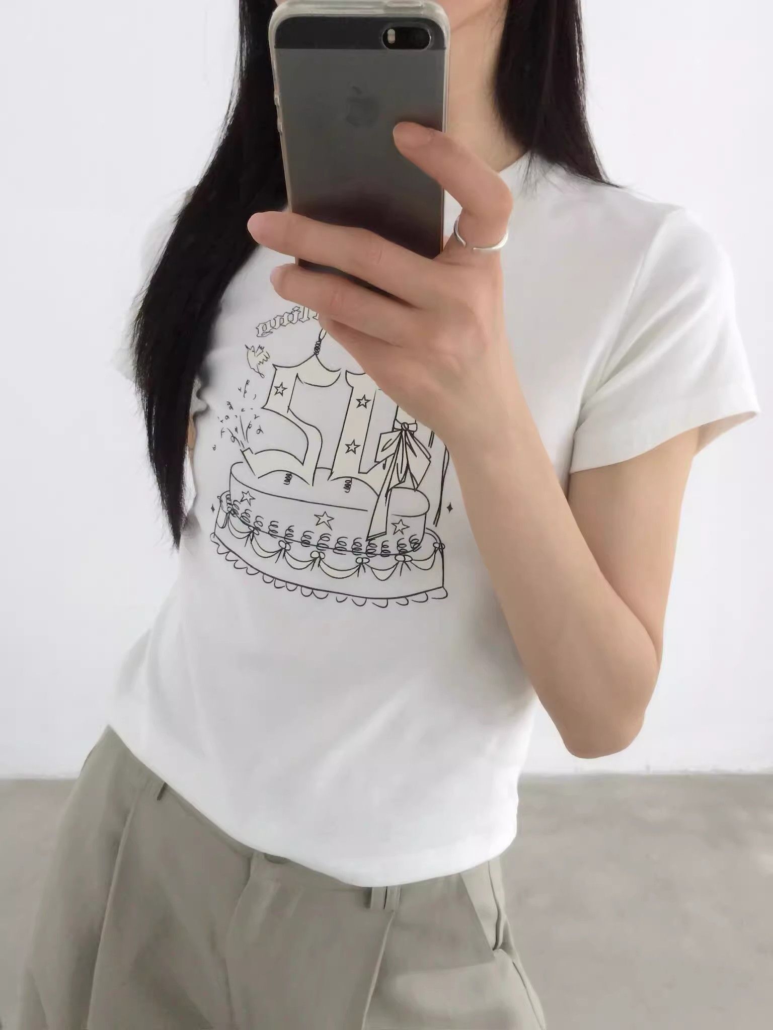 【1*1纯棉 常规款】印花正肩常规短袖 高弹力新款夏季修身显