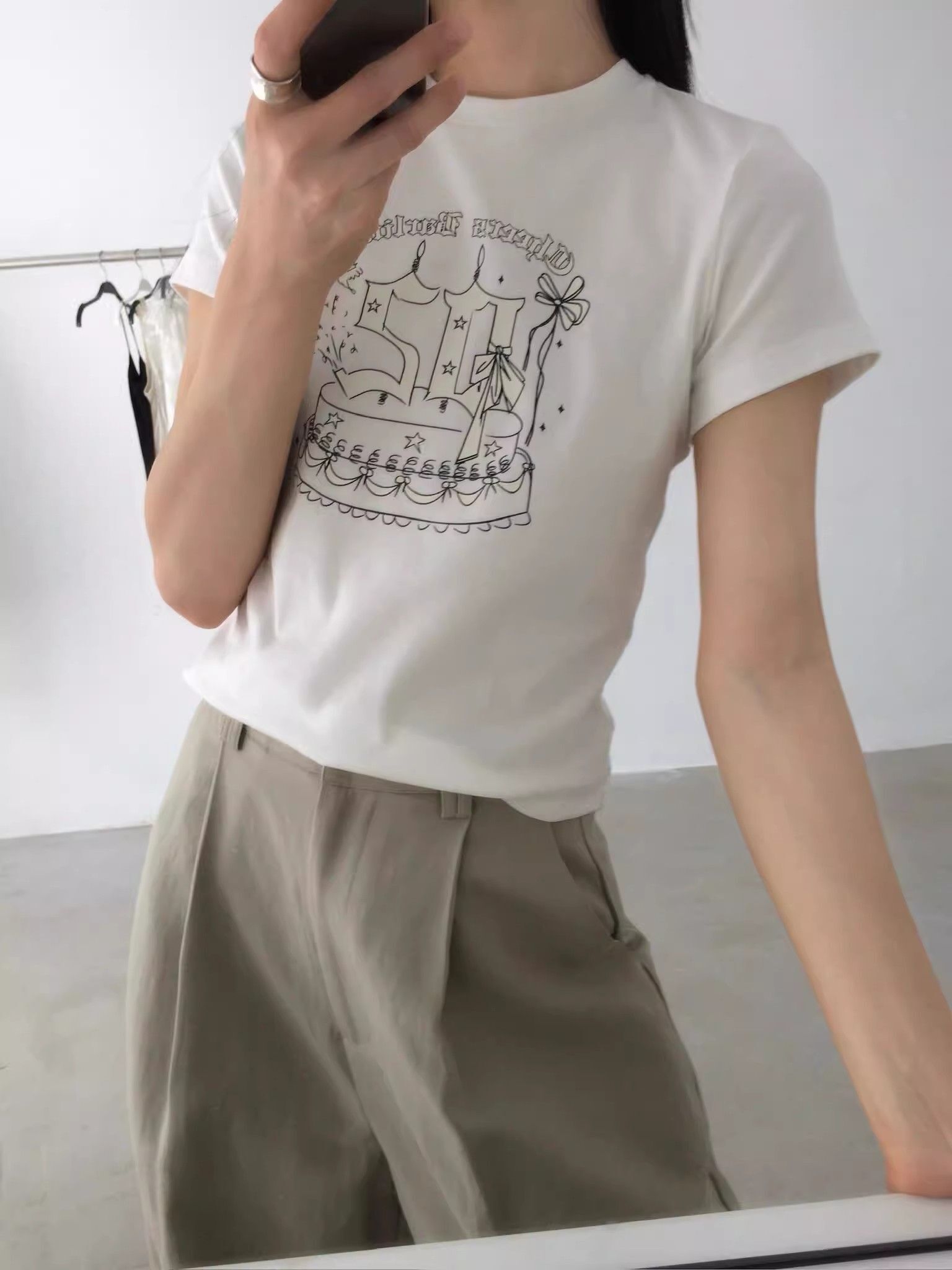 【1*1纯棉 常规款】印花正肩常规短袖 高弹力新款夏季修身显