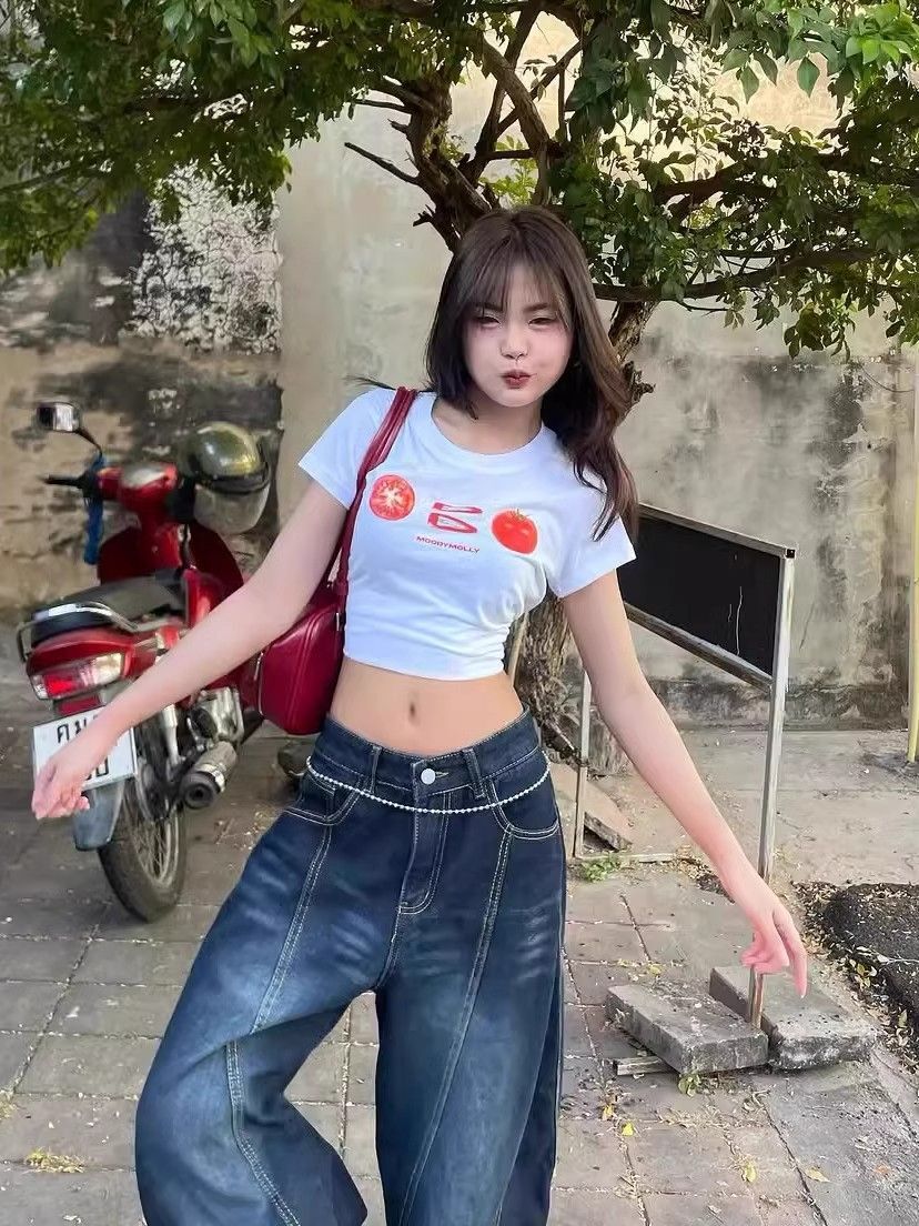 1*1纯棉 高弹力新款夏季短袖短款搭配高腰裤修身显瘦洋气上衣