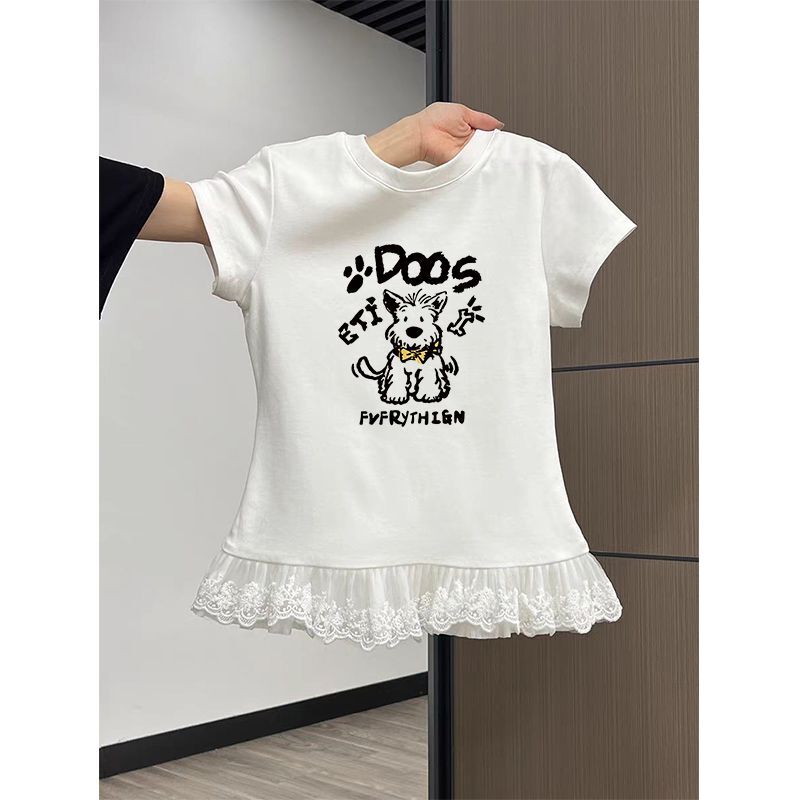 甜辣妹蕾丝花边短袖t恤女装夏季新款纯欲内搭叠穿打底衫上衣