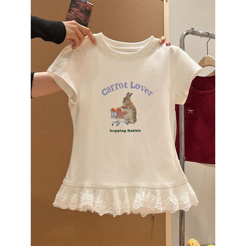 甜辣妹蕾丝花边短袖t恤女装夏季新款纯欲内搭叠穿打底衫上衣 甜辣妹蕾丝花边短袖t恤女装夏季新款纯欲内搭叠穿打底衫上衣