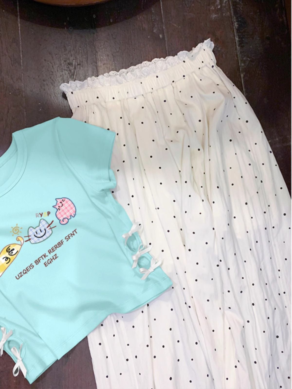 纯棉220克92棉 8氨纶印花镂空蝴蝶结短袖T恤女