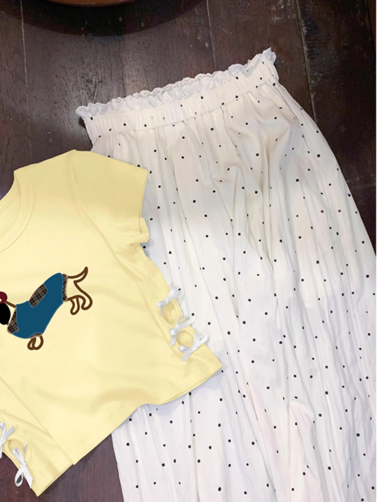 纯棉220克92棉 8氨纶印花镂空蝴蝶结短袖T恤女