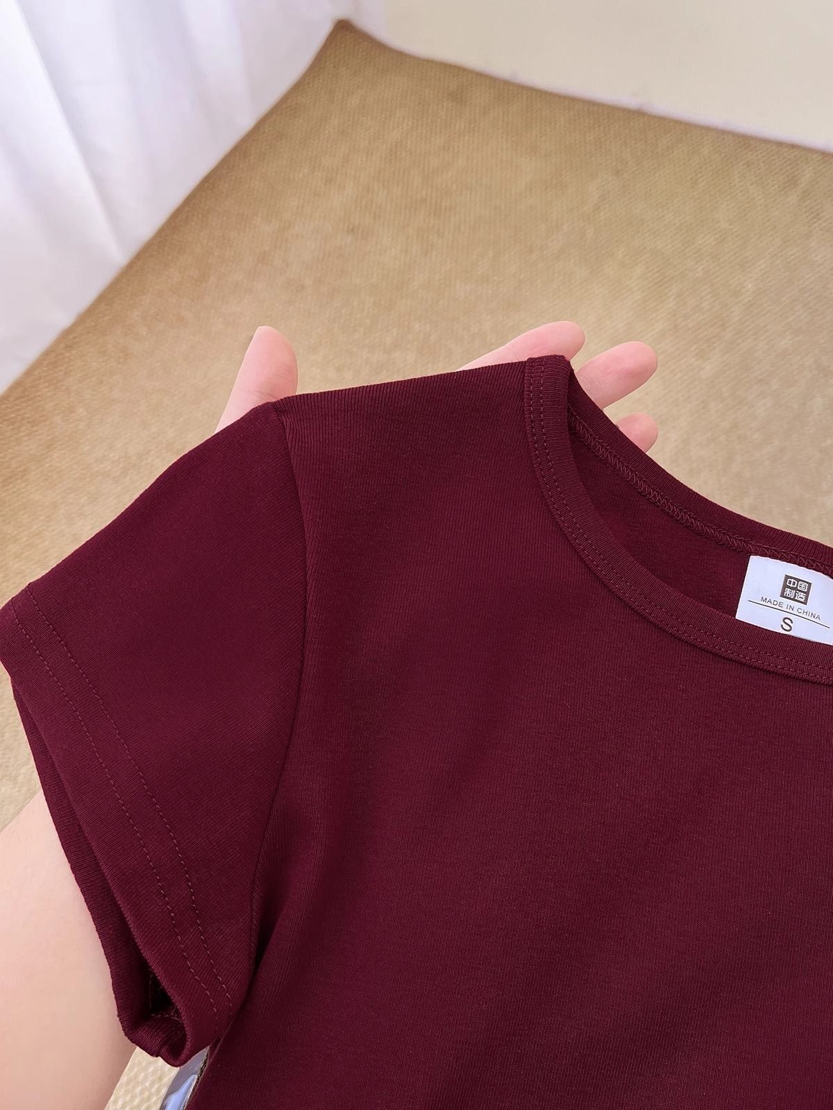 纯棉220克92棉 8氨纶印花镂空蝴蝶结短袖T恤女