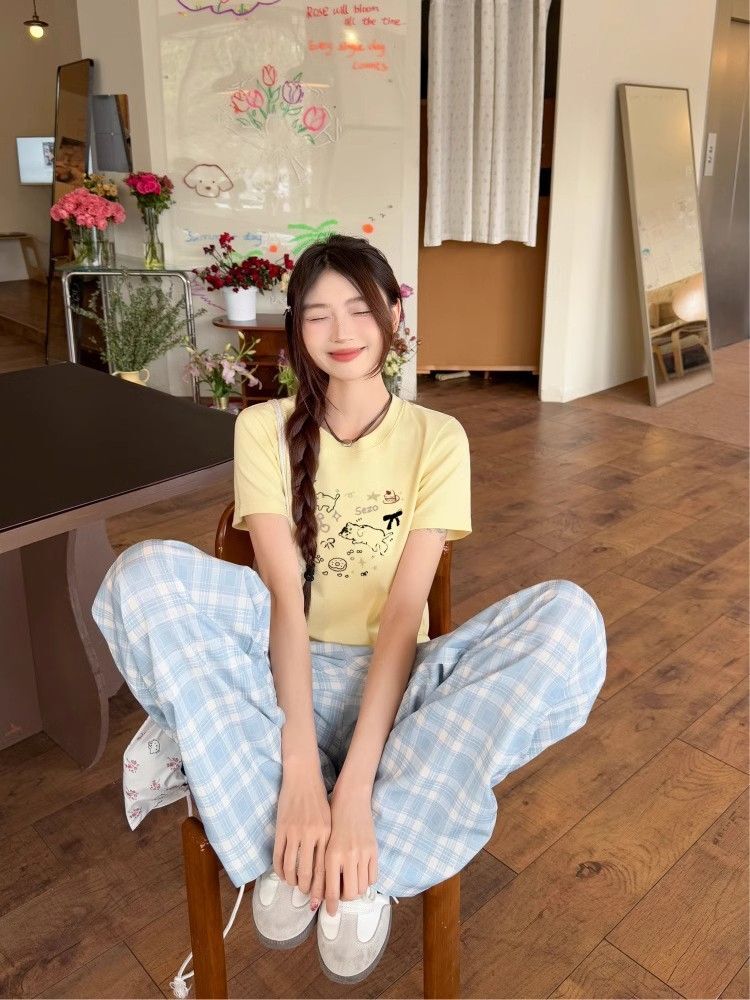 【1*1纯棉 常规款】印花正肩常规短袖 高弹力新款夏季修身显