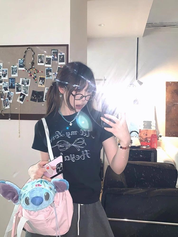 【1*1纯棉 常规款】印花正肩常规短袖 高弹力新款夏季修身显