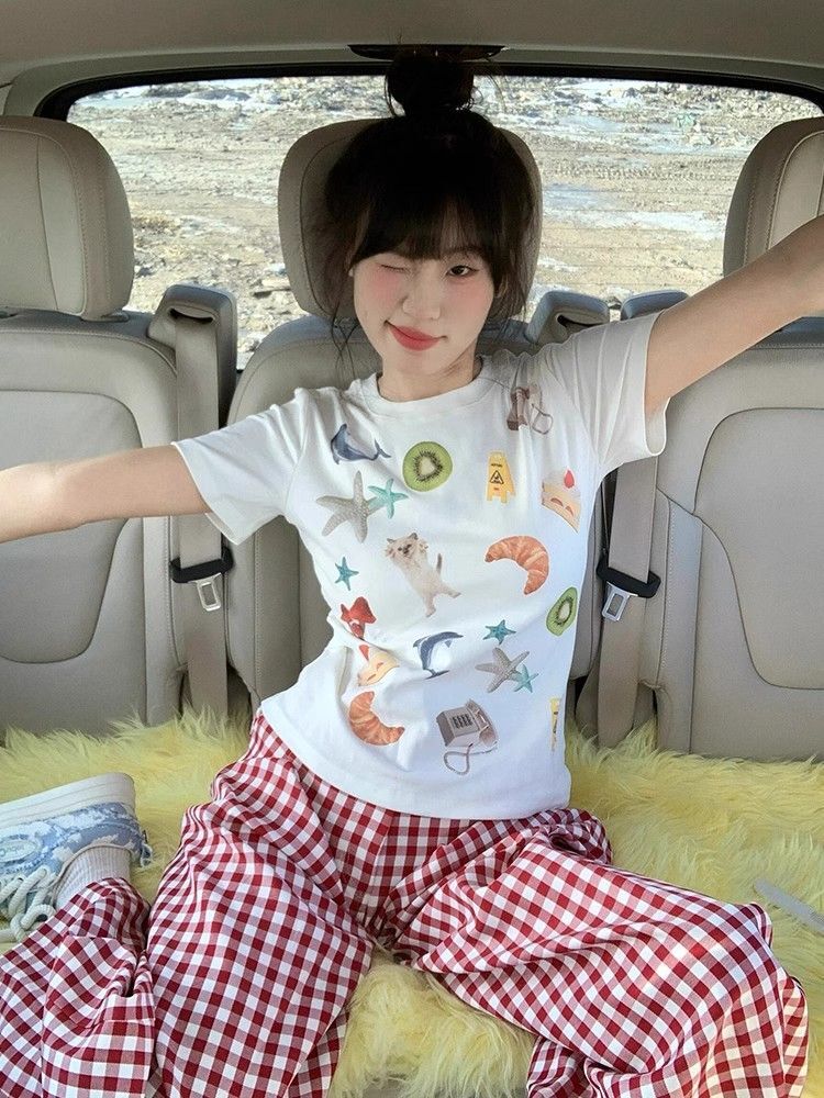 【1*1纯棉 常规款】印花正肩常规短袖 高弹力新款夏季修身显 【1*1纯棉 常规款】印花正肩常规短袖 高弹力新款夏季修身显