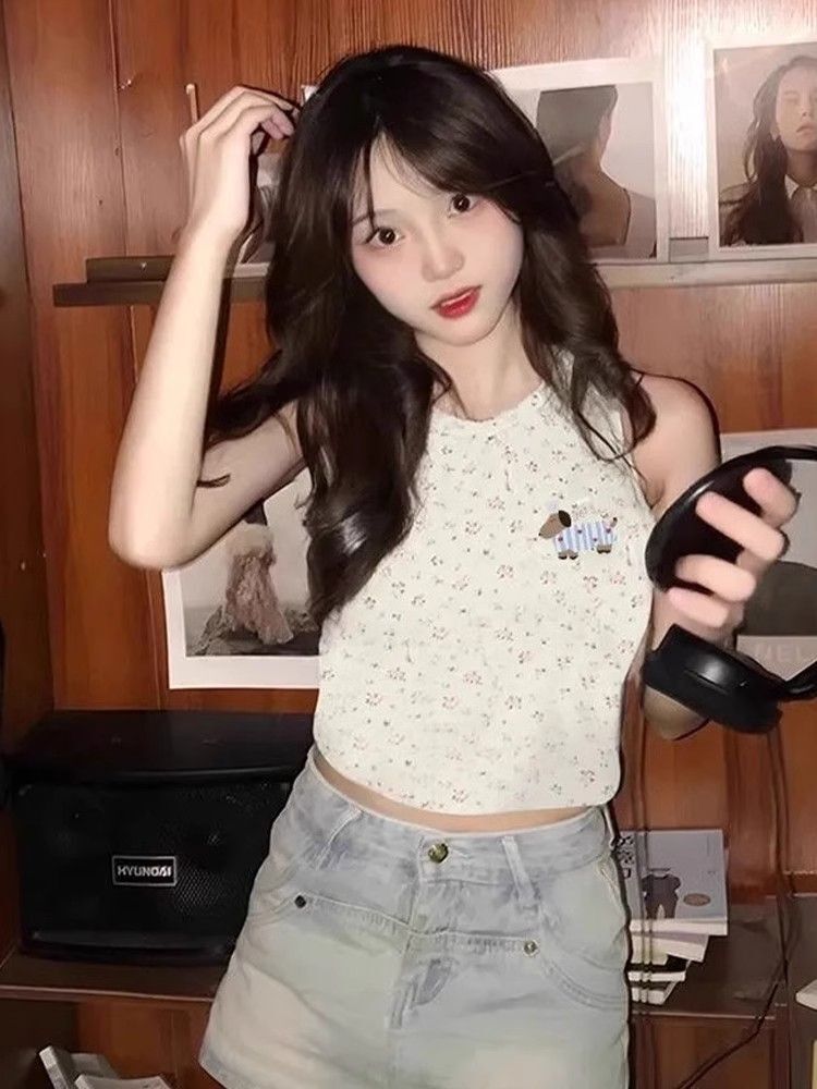 【包肩包领】夏日多巴胺穿搭无袖t恤美式短款辣妹修身显瘦小背心