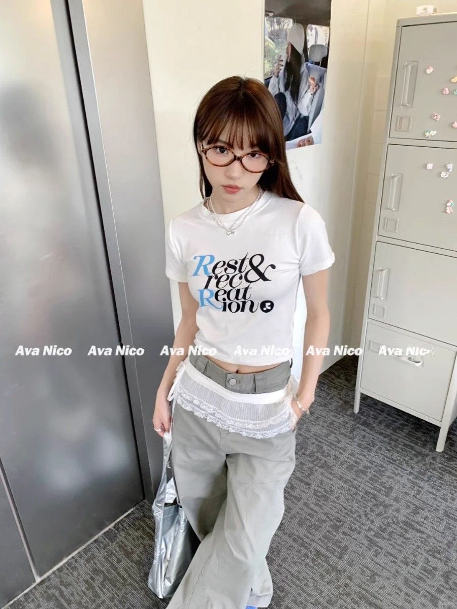 【包肩包领】夏日多巴胺穿搭恤美式短款辣妹修身