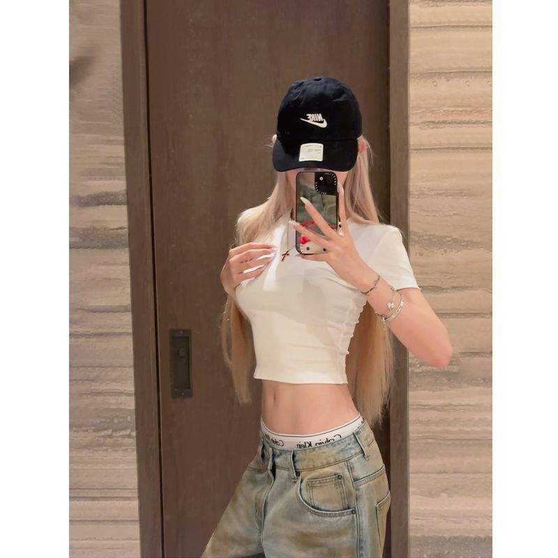 1*1纯棉 高弹力新款夏季短袖短款搭配高腰裤修身显瘦洋气上衣