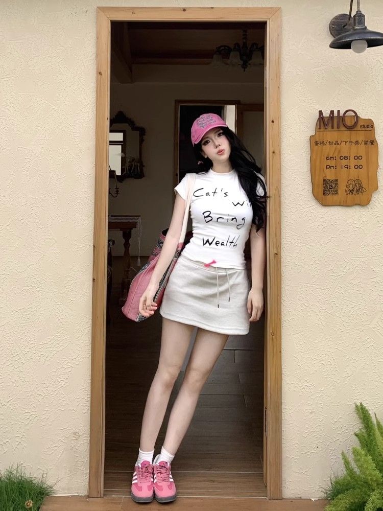 【1*1纯棉 常规款】印花正肩常规短袖 高弹力新款夏季修身显